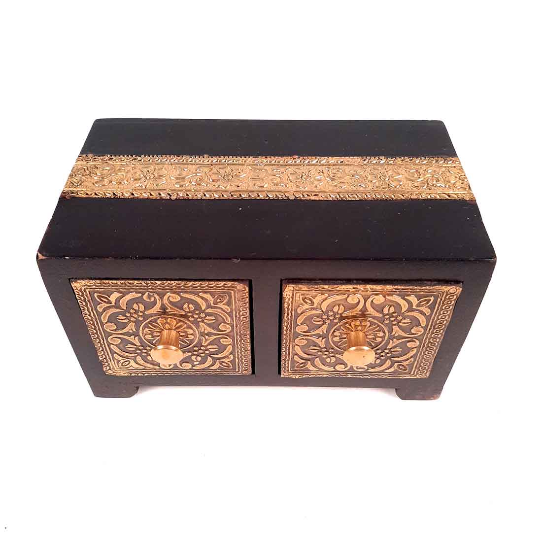 Wooden Jewellery Box with 2 Drawers | Handcrafted Organizer for Rings, Earrings, Bangles, Watches | Vanity Storage Box for Dressing Table, Home Decor & Gifts - 8 Inch - Apkamart #Style_Design 2