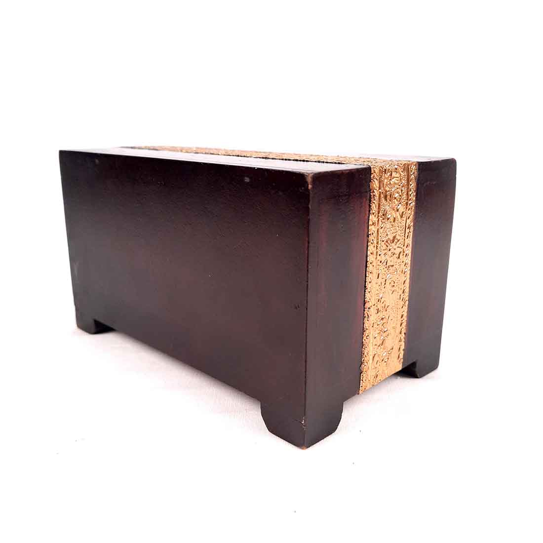 Wooden Jewellery Box with 2 Drawers | Handcrafted Organizer for Rings, Earrings, Bangles, Watches | Vanity Storage Box for Dressing Table, Home Decor & Gifts - 8 Inch - Apkamart #Style_Design 2