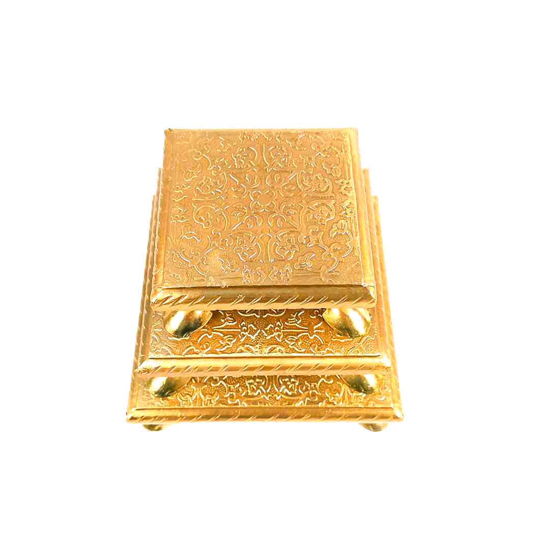 Brass Embellished Pooja Chowki - For Pooja, Weddings & Festivals - 4, 5 & 6 inch - Set of 3