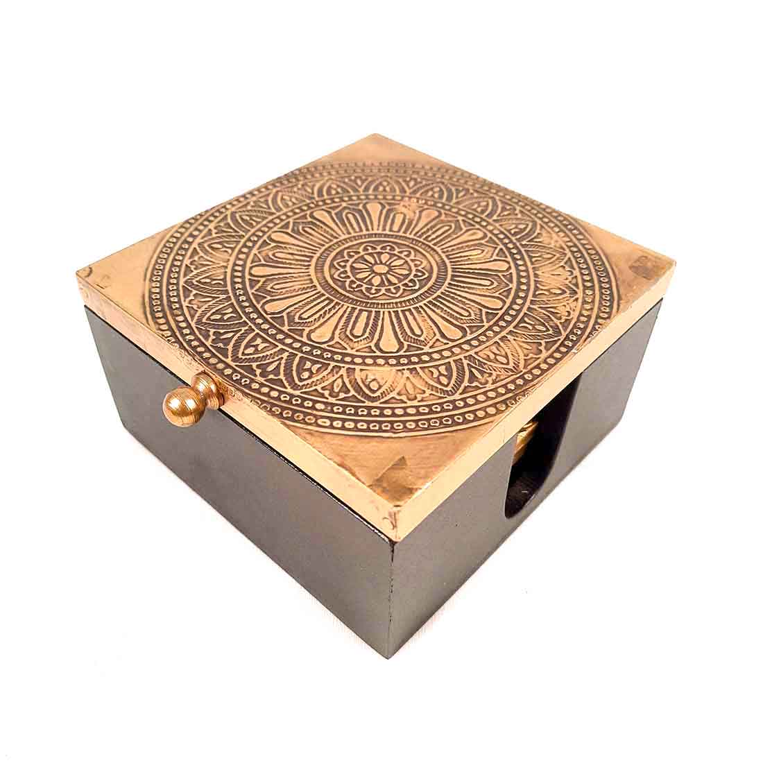 Tea Coasters | Brass Coffee Coaster Set With Box | Heat Pad | Dining Table Decor - For Kitchen, Bar, Tables, Hot Pots, Cups, Mugs - 5 Inch (Set of 6) - Apkamart