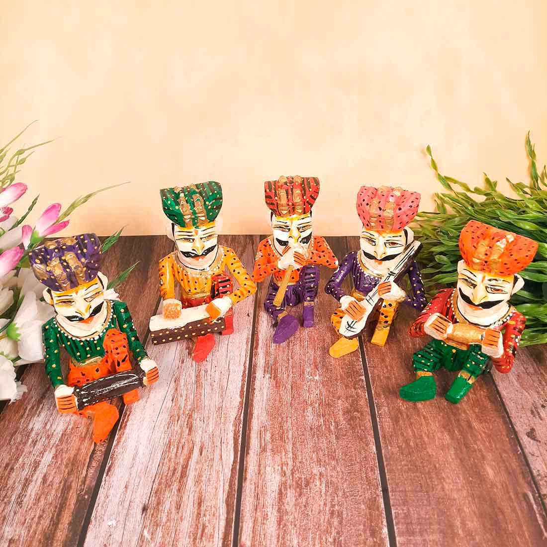 Rajasthani Musician Showpiece - For Table & Home Decor - 7 Inch -Set of 5