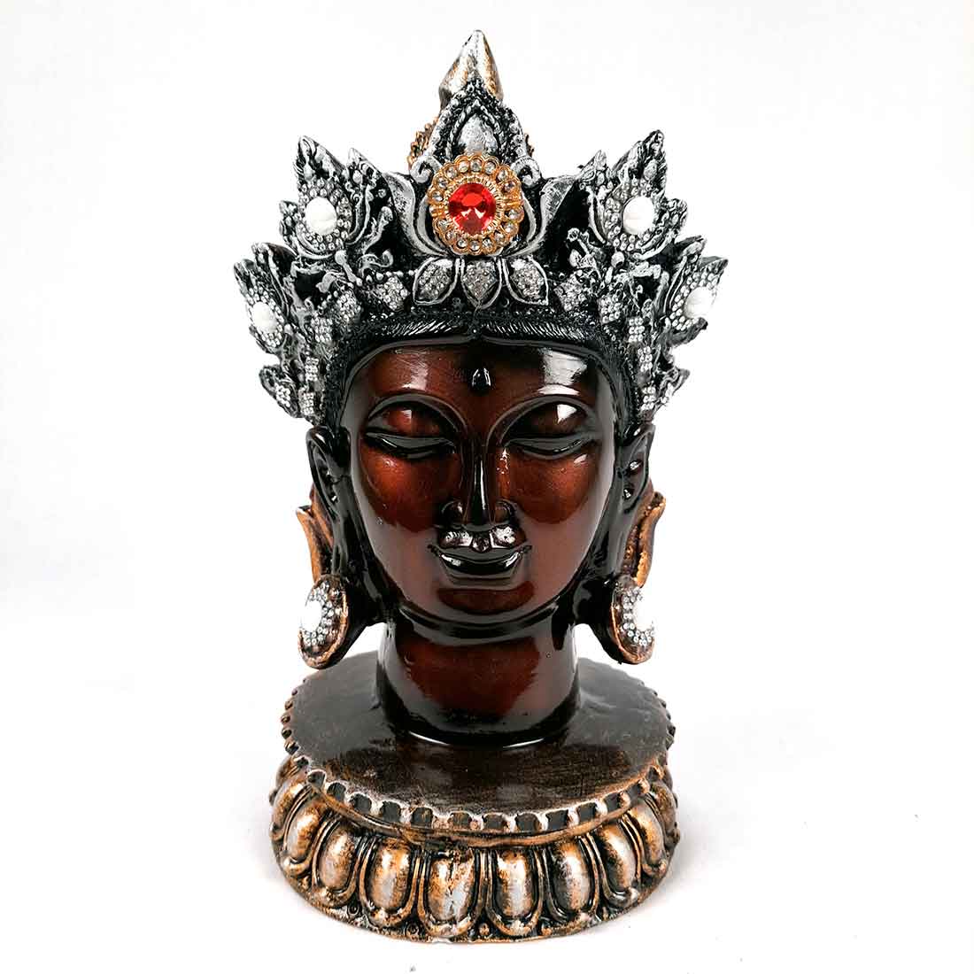 Buddha Head Statue | Buddha Face Showpiece - for Home & Spiritual Decor - 10 Inch #color_Brown