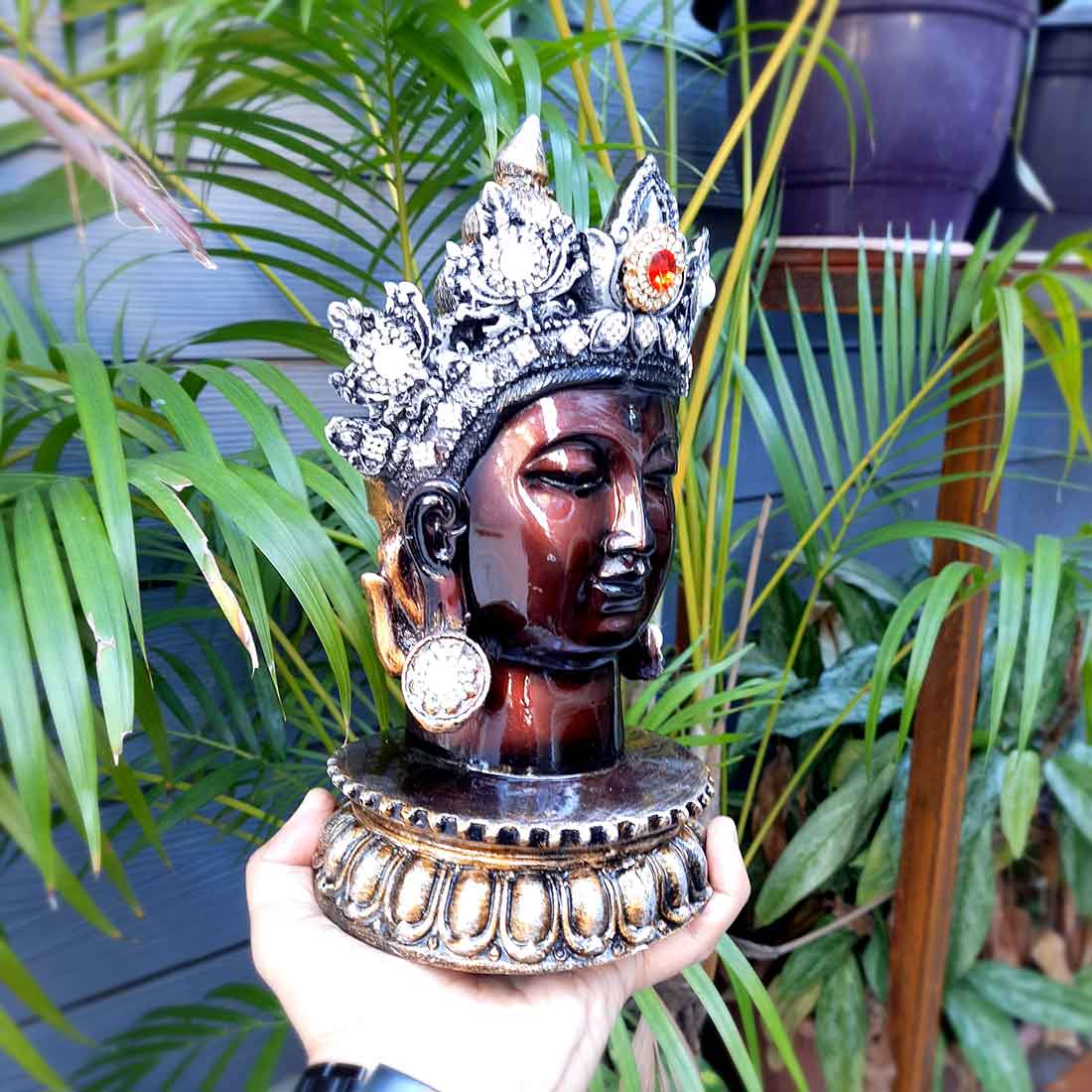 Buddha Head Statue | Buddha Face Showpiece - for Home & Spiritual Decor - 10 Inch #color_Brown