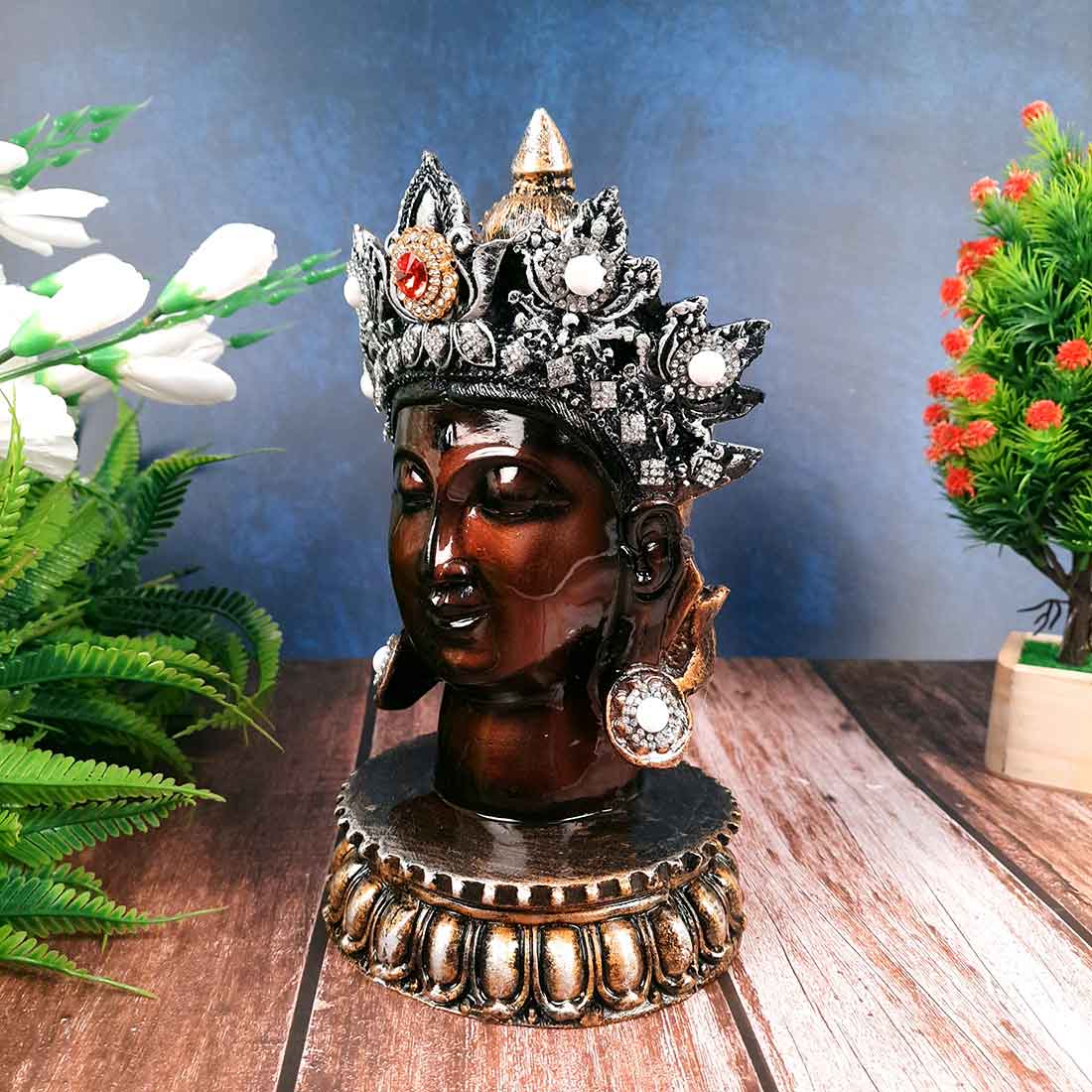 Buddha Head Statue | Buddha Face Showpiece - for Home & Spiritual Decor - 10 Inch #color_Brown