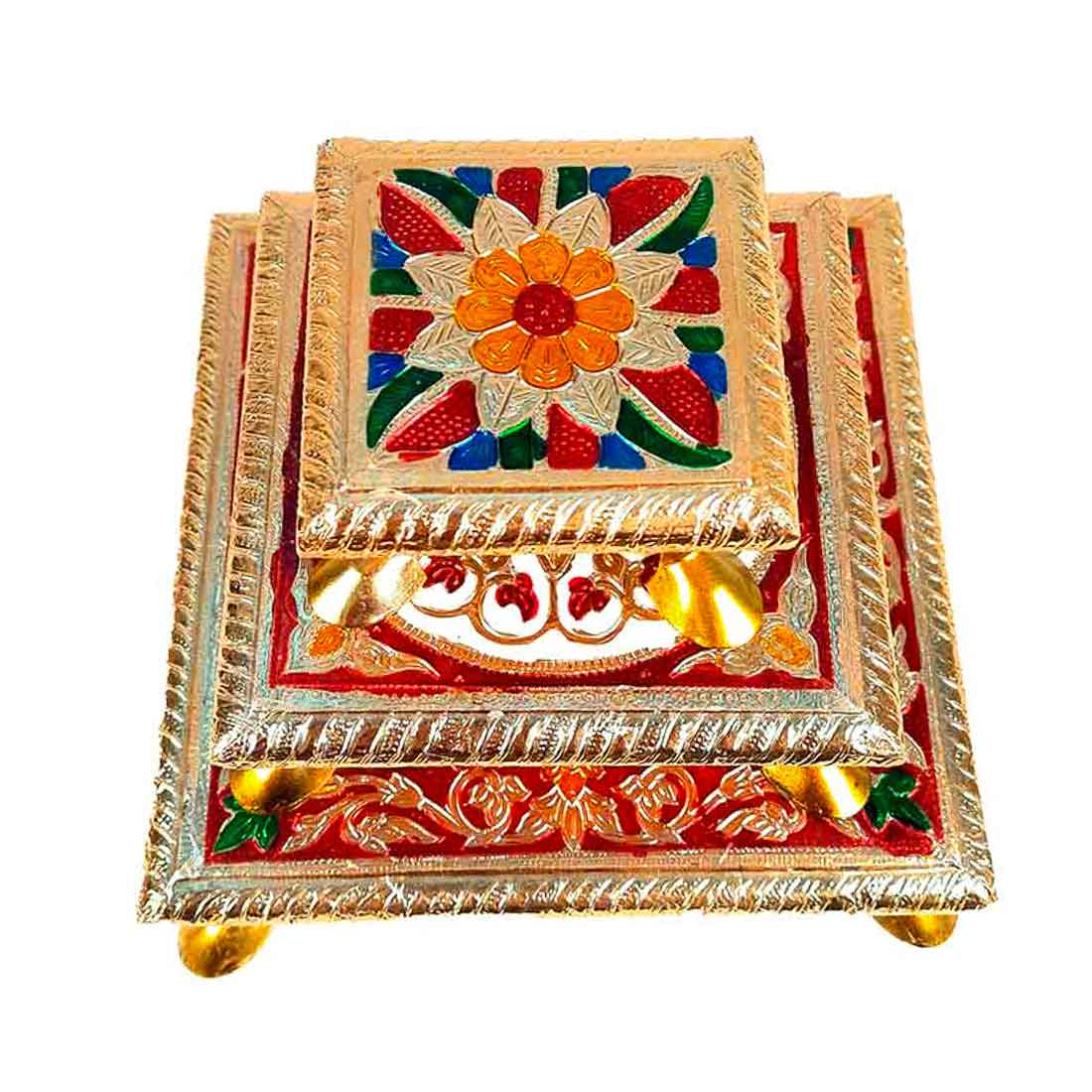 Puja Chowki - 4,6,8 Inch - Set of 3 For Pooja, Wedding & Festive Decor - ApkaMart #Style_Design 1