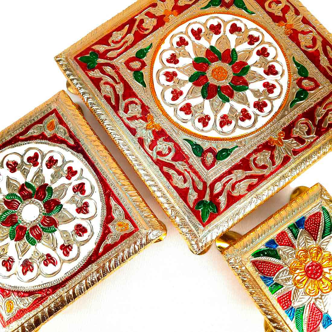 Puja Chowki - 4,6,8 Inch - Set of 3 For Pooja, Wedding & Festive Decor - ApkaMart #Style_Design 1