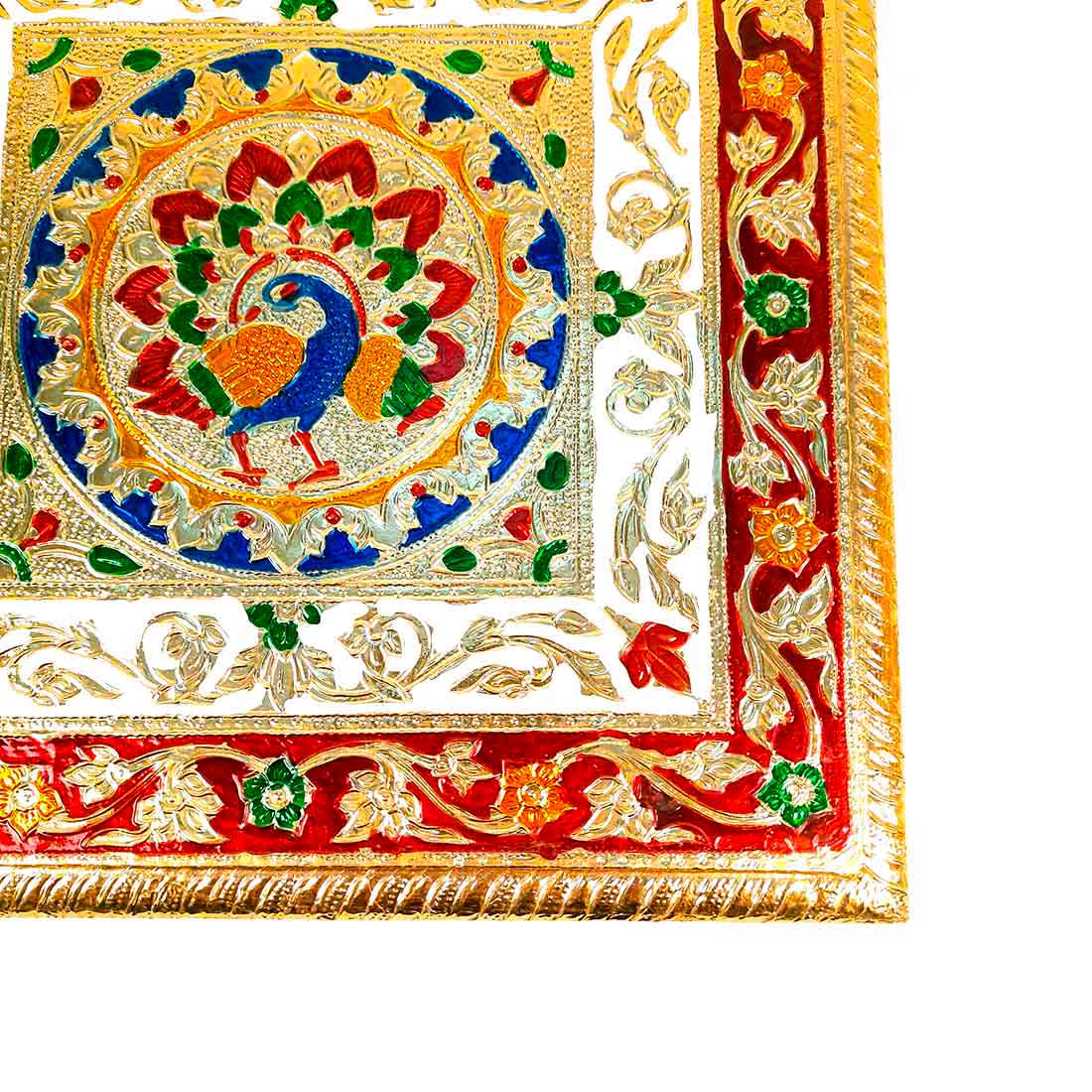 Minakari Bajot | Pooja Chowki - Peacock Design - 10 Inch - ApkaMart #Style_Design 1