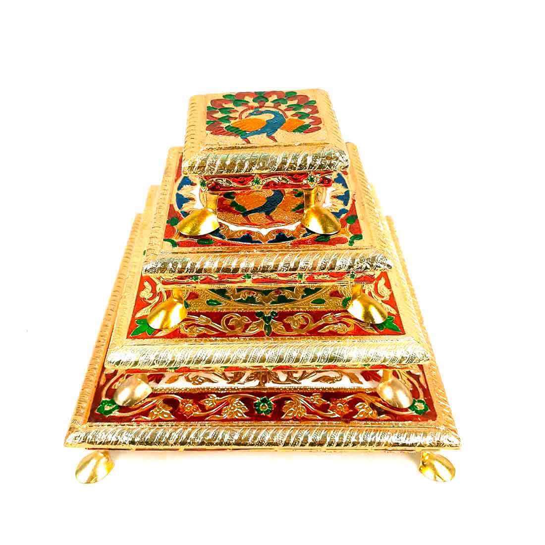 Pooja Chowki - For Sitting, Puja & Home Decor - Pack of 4 - ApkaMart #Style_Design 1