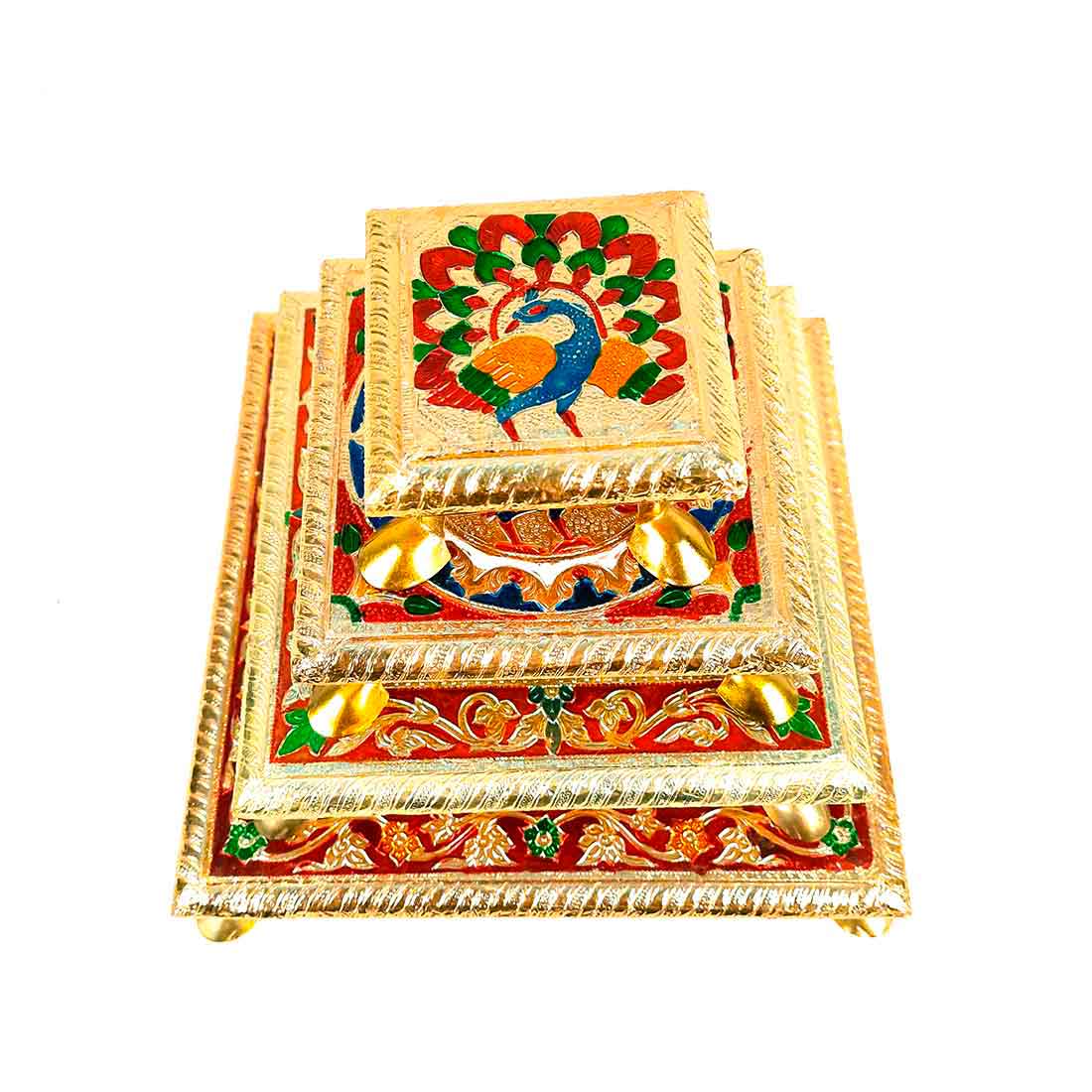Pooja Chowki - For Sitting, Puja & Home Decor - Pack of 4 - ApkaMart #Style_Design 1