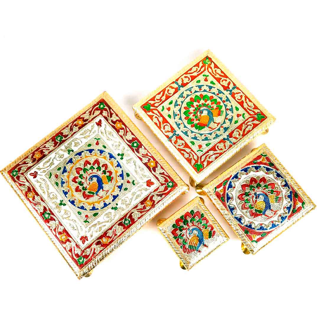 Pooja Chowki - For Sitting, Puja & Home Decor - Pack of 4 - ApkaMart #Style_Design 1
