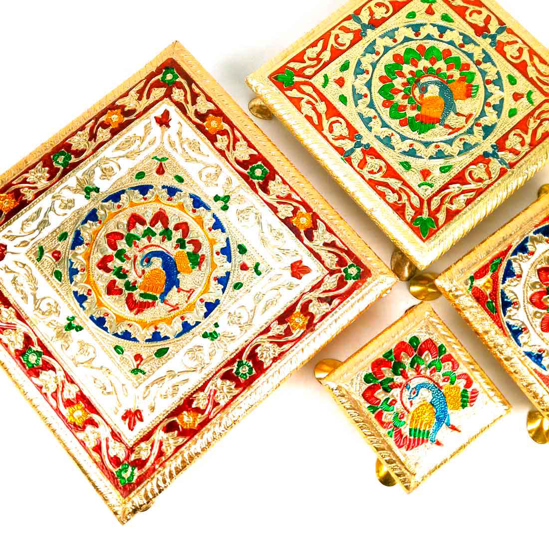 Pooja Chowki - For Sitting, Puja & Home Decor - Pack of 4 - ApkaMart #Style_Design 1