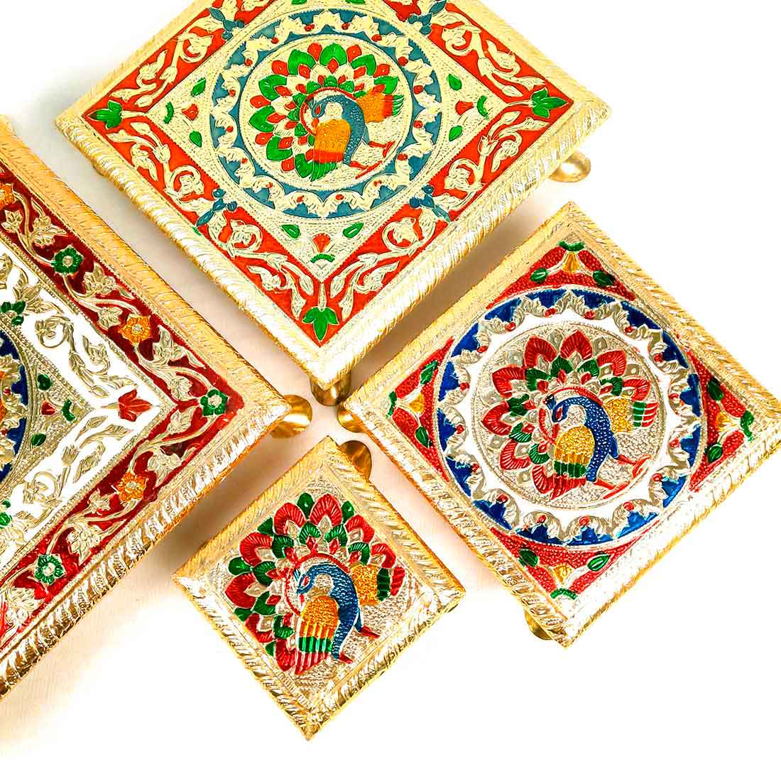 Pooja Chowki - For Sitting, Puja & Home Decor - Pack of 4 - ApkaMart #Style_Design 1