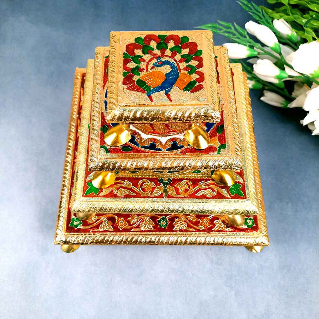 Pooja Chowki - For Sitting, Puja & Home Decor - Pack of 4 - ApkaMart #Style_Design 1