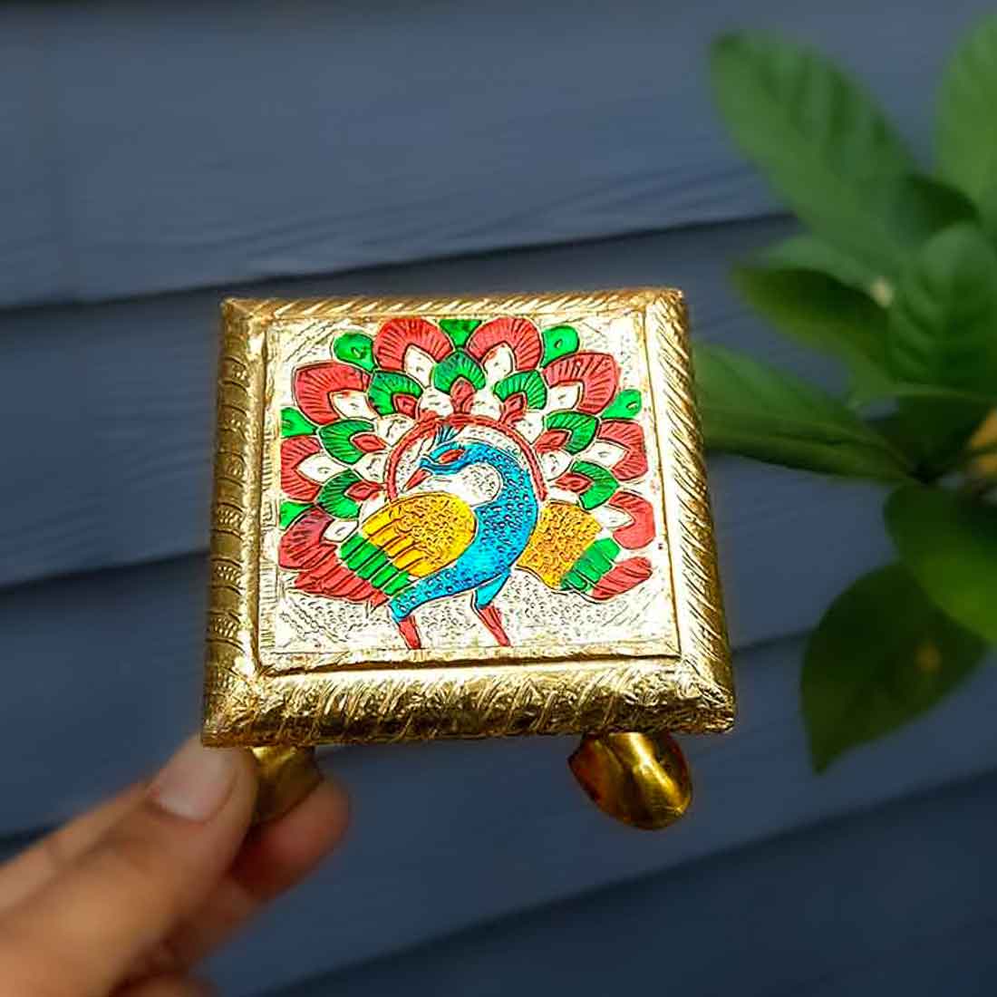 Pooja Chowki - Peacock Design - For Pooja & Return Gifts - 4 Inch - ApkaMart #Style_Pack of 1