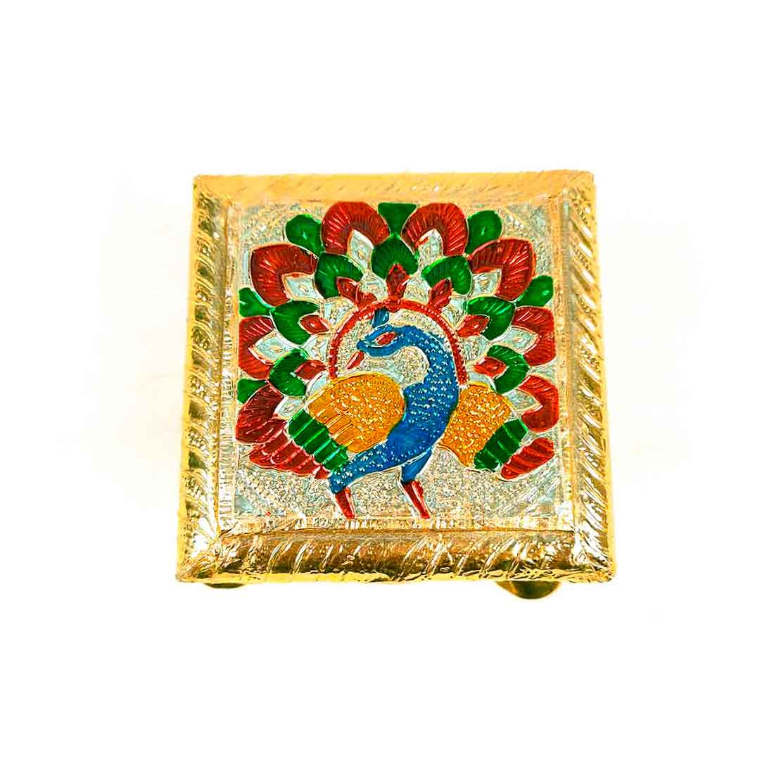 Pooja Chowki - Peacock Design - For Pooja & Return Gifts - 4 Inch - ApkaMart #Style_Pack of 1