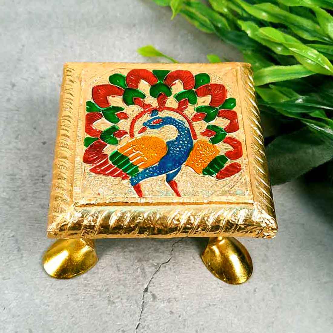 Pooja Chowki - Peacock Design - For Pooja & Return Gifts - 4 Inch - ApkaMart #Style_Pack of 1