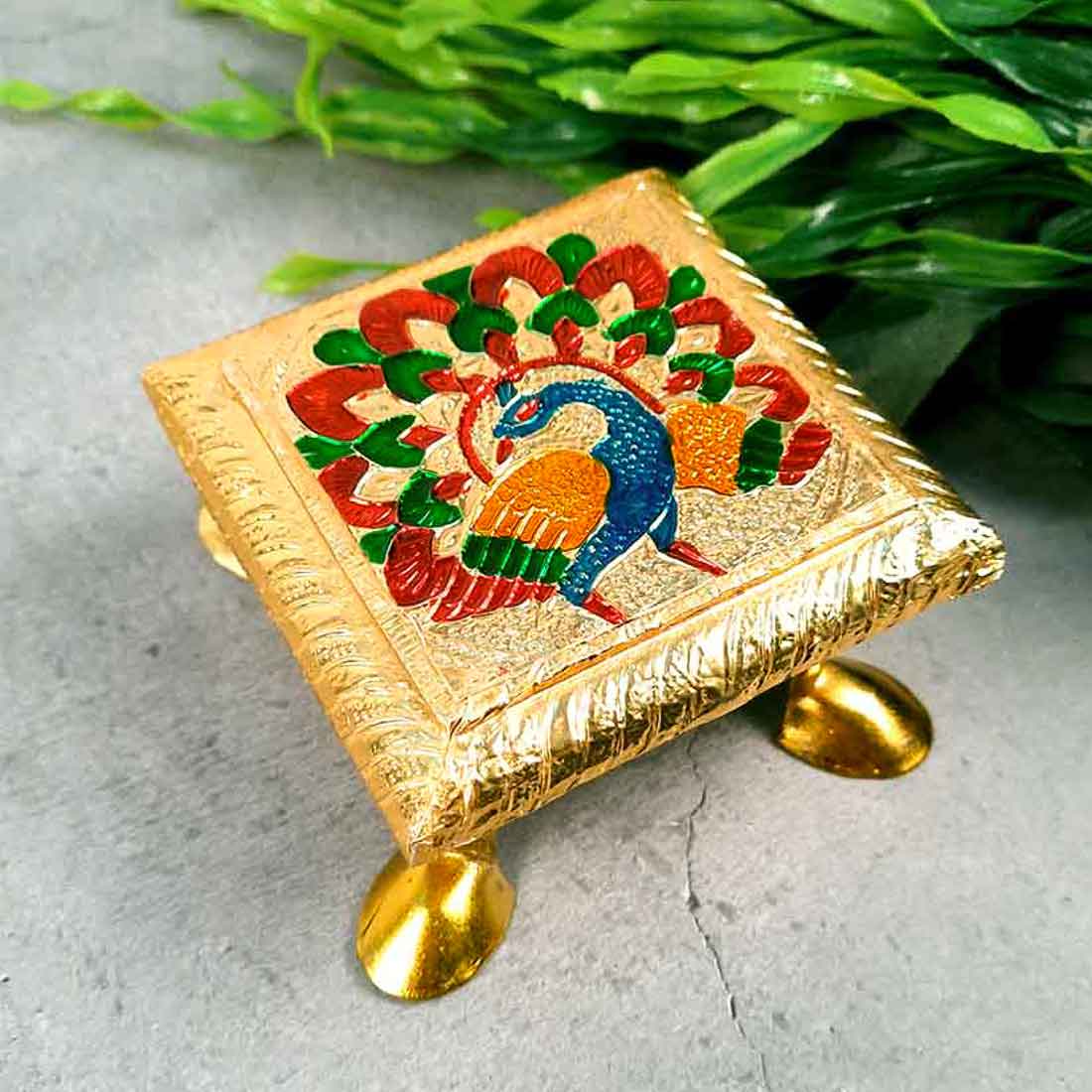 Pooja Chowki - Peacock Design - For Pooja & Return Gifts - 4 Inch - ApkaMart #Style_Pack of 1