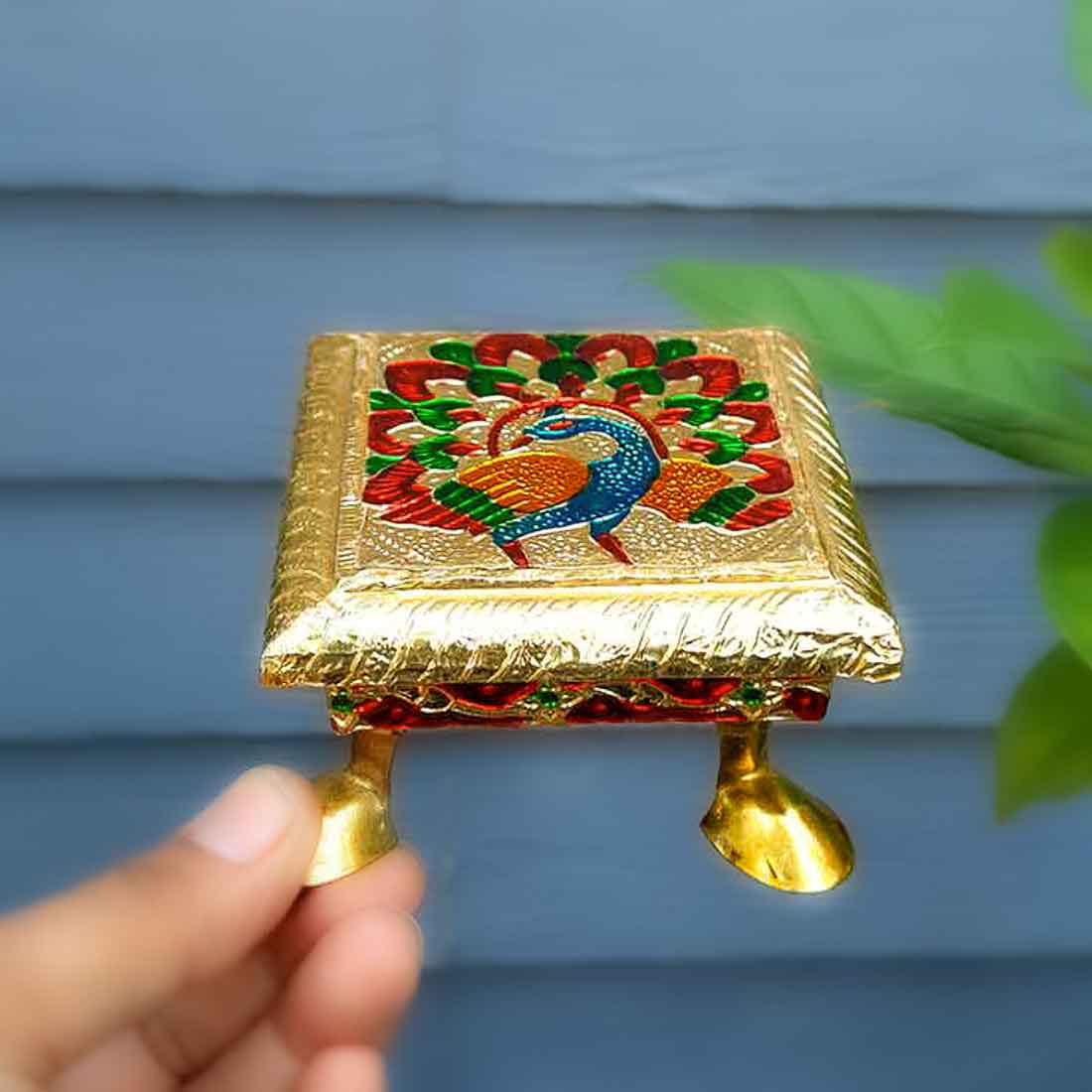 Pooja Chowki - Peacock Design - For Pooja & Return Gifts - 4 Inch - ApkaMart #Style_Pack of 1
