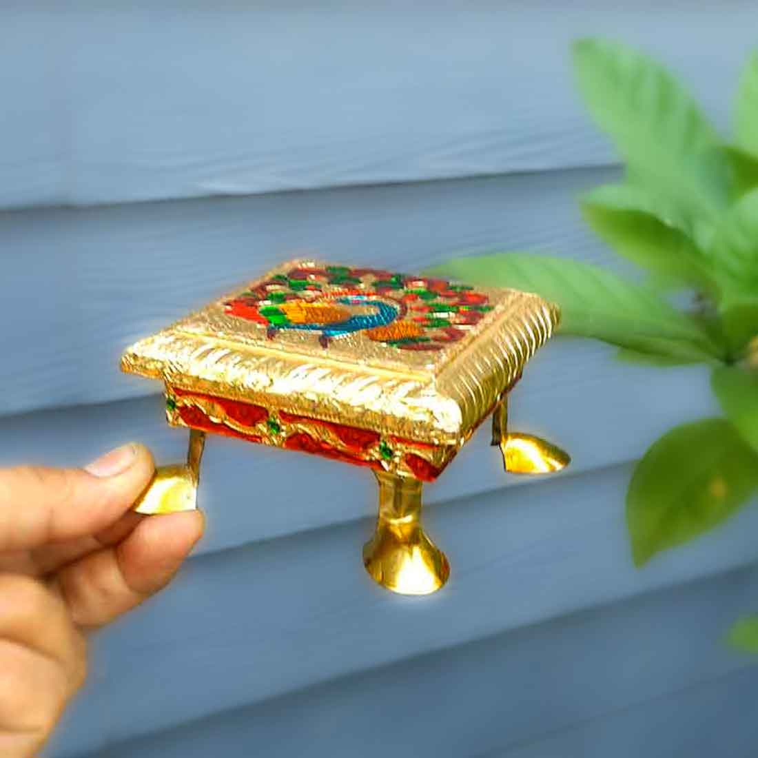 Pooja Chowki - Peacock Design - For Pooja & Return Gifts - 4 Inch - ApkaMart #Style_Pack of 1