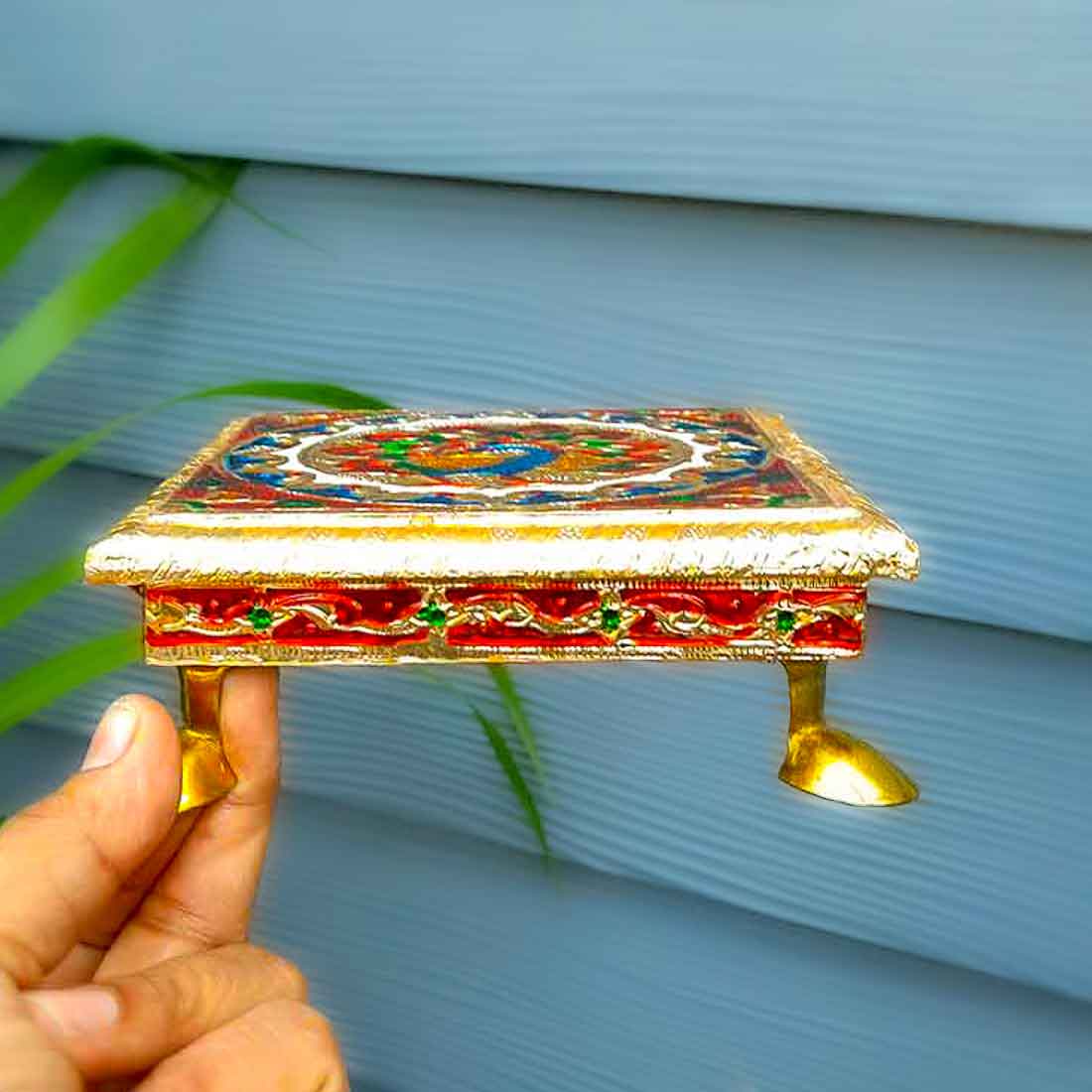 Minakari Pooja Chowki Bajot - For Puja & Gifts - 6 Inch - ApkaMart #Style_design 1