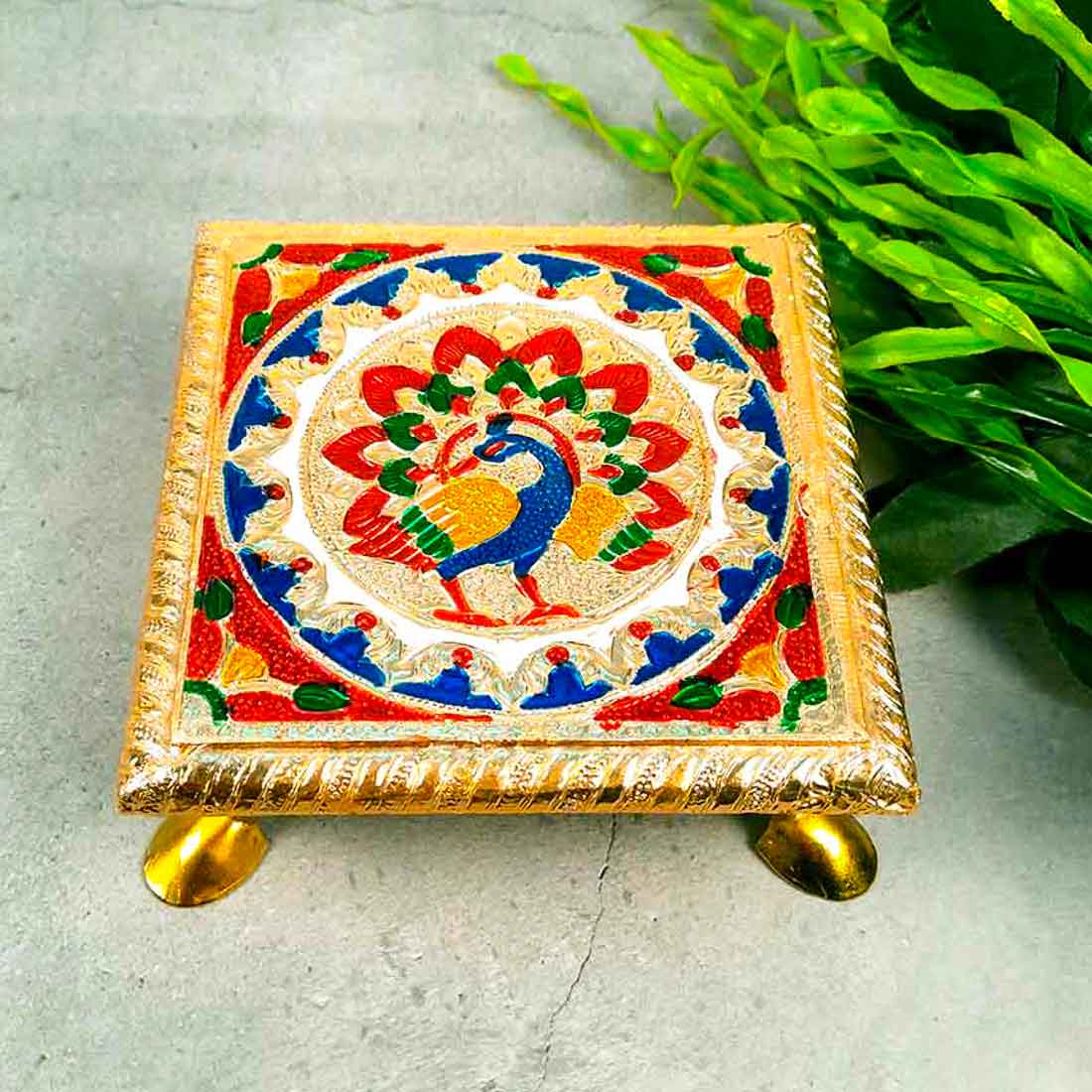 Minakari Pooja Chowki Bajot - For Puja & Gifts - 6 Inch - ApkaMart #Style_design 1