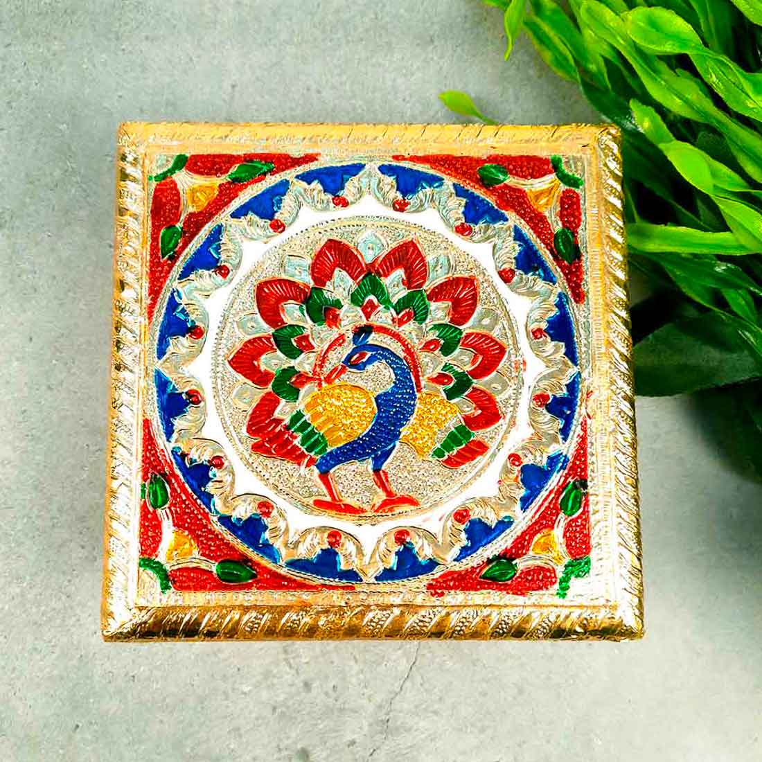 Minakari Pooja Chowki Bajot - For Puja & Gifts - 6 Inch - ApkaMart #Style_design 1