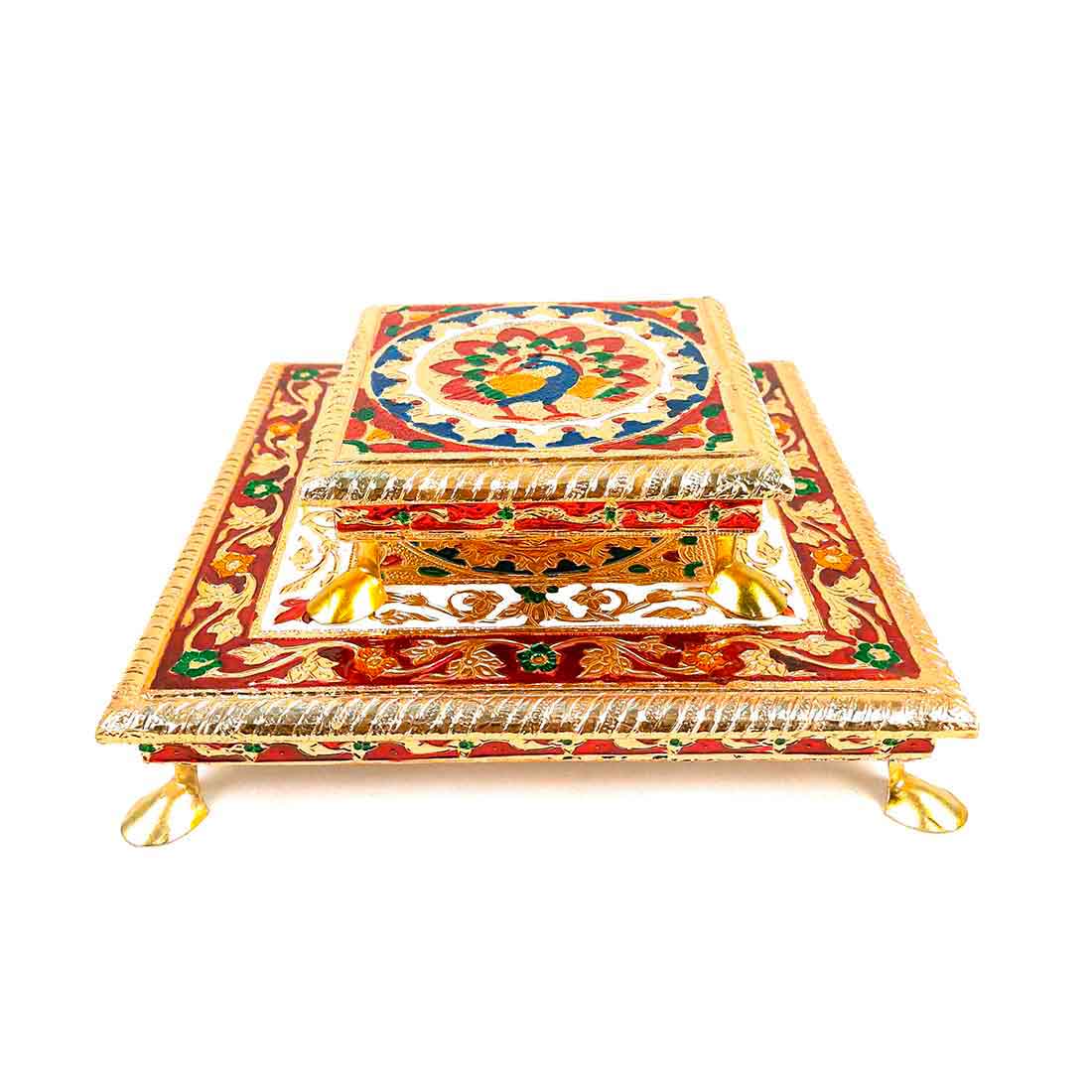 Minakari Puja Chowki | Pooja Bajot - Set of 2 (6 Inch & 10 Inch) - ApkaMart