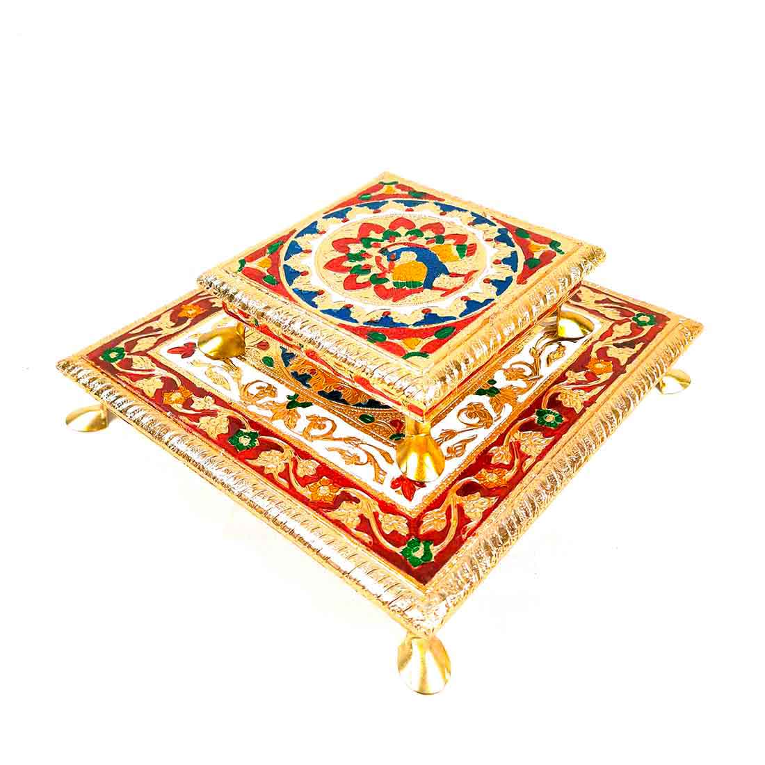 Minakari Puja Chowki | Pooja Bajot - Set of 2 (6 Inch & 10 Inch) - ApkaMart