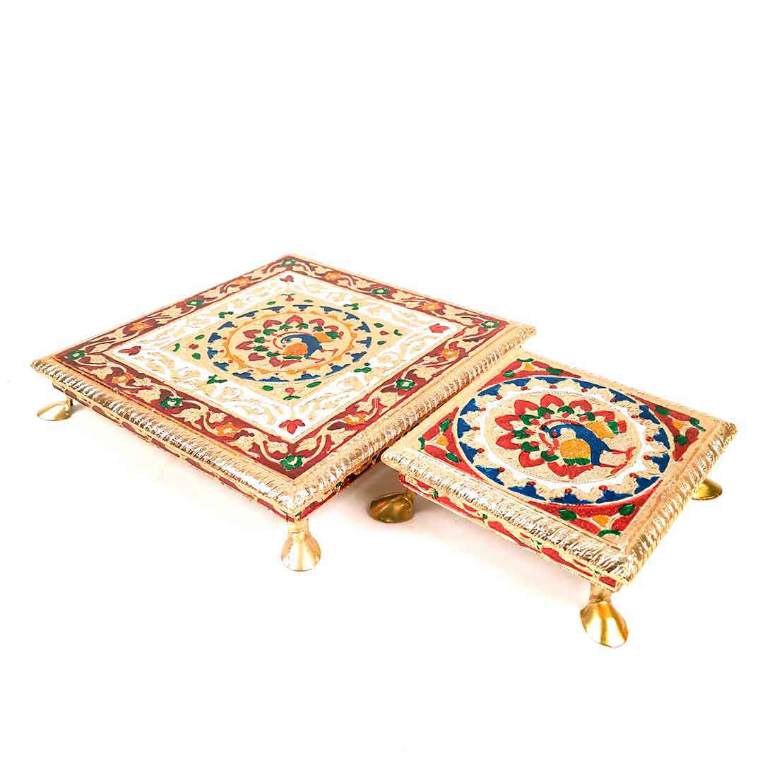 Minakari Puja Chowki | Pooja Bajot - Set of 2 (6 Inch & 10 Inch) - ApkaMart