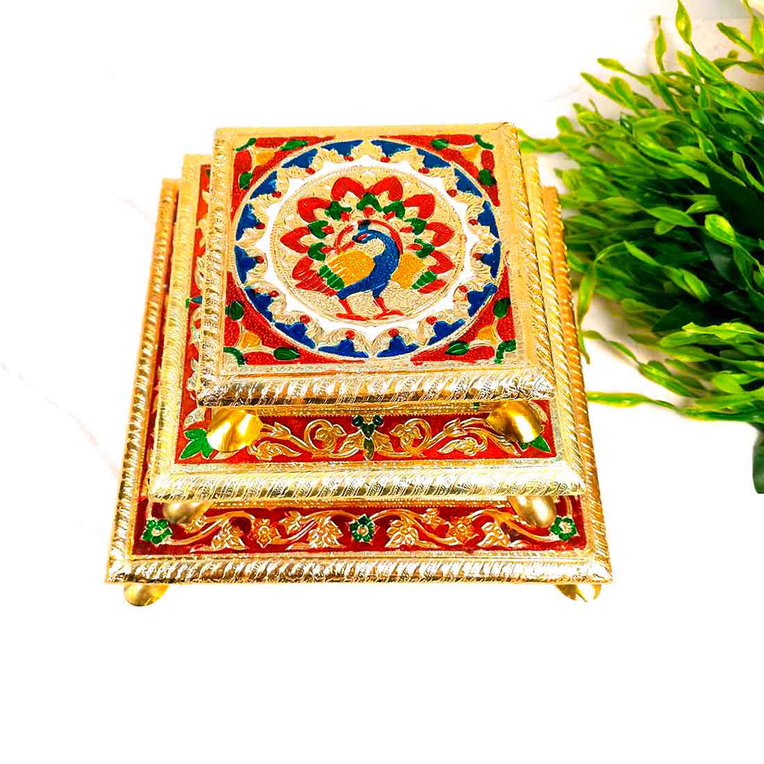 Pooja Chowki Bajot - Minakari Chowki Set - Set of 3 (6, Inch , 8 Inch, 10 Inch) - ApkaMart #Style_Design 1