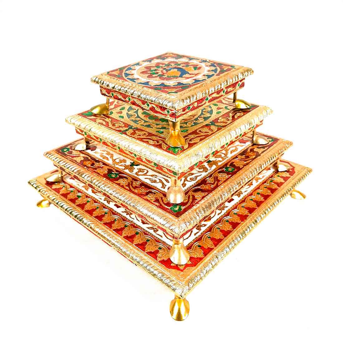 Decorative Chowki - Pack of 4 - For Sitting, Puja & Home Decor - ApkaMart#Style_Design 1