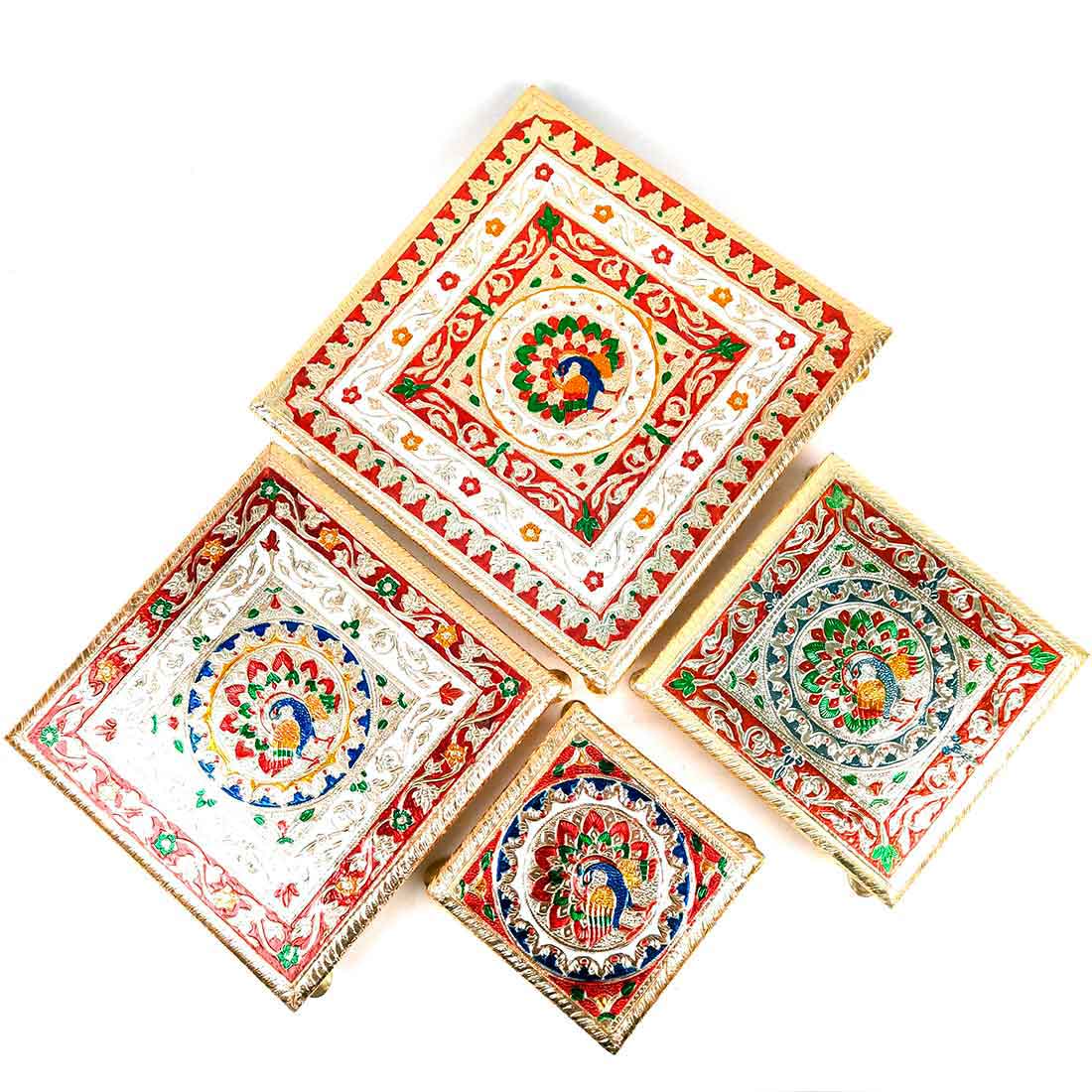 Decorative Chowki - Pack of 4 - For Sitting, Puja & Home Decor - ApkaMart#Style_Design 1