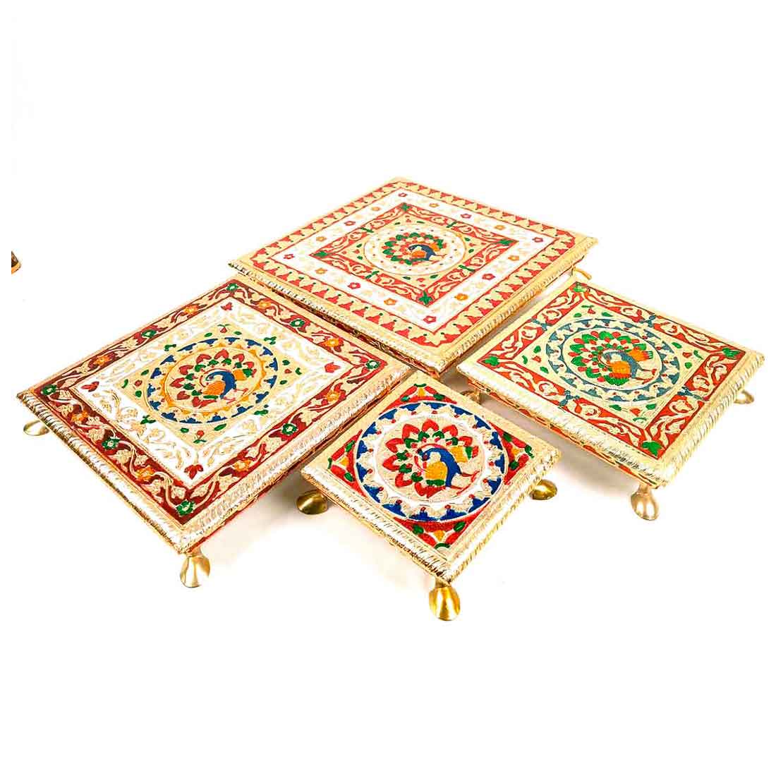 Decorative Chowki - Pack of 4 - For Sitting, Puja & Home Decor - ApkaMart#Style_Design 1