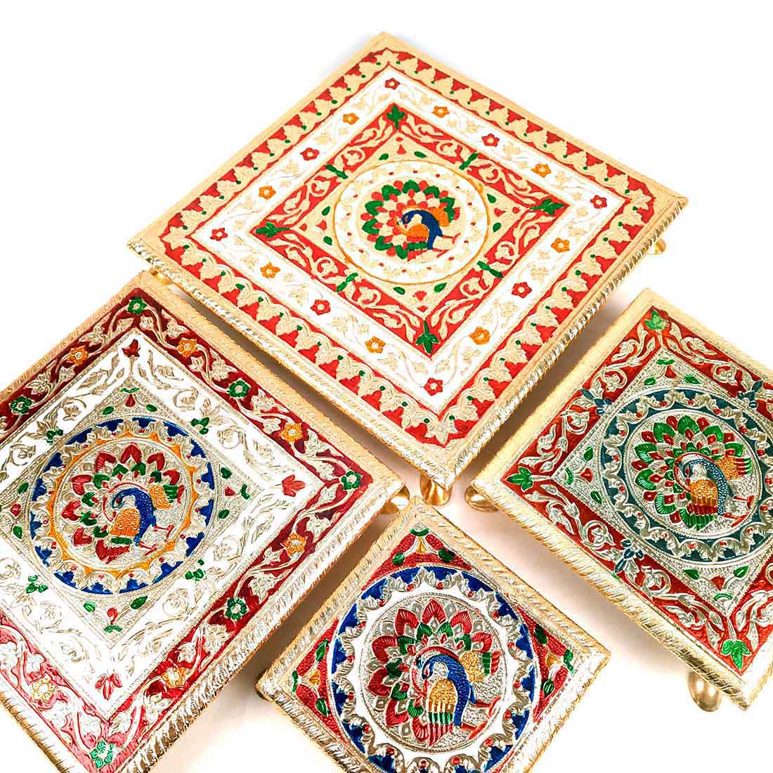 Decorative Chowki - Pack of 4 - For Sitting, Puja & Home Decor - ApkaMart#Style_Design 1