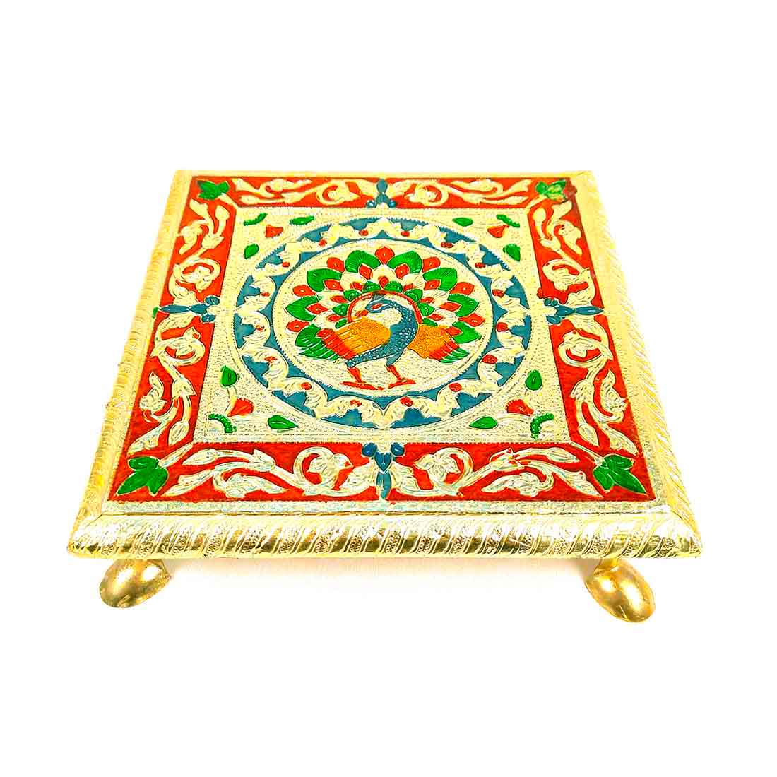 Minakari Chowki Bajot - For Pooja & Puja decoration - 8 Inch - ApkaMart #style_Design 1