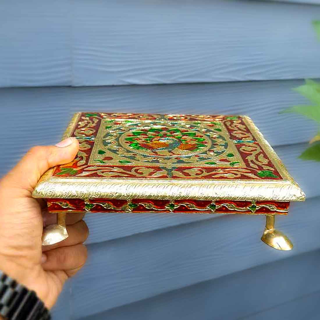 Minakari Chowki Bajot - For Pooja & Puja decoration - 8 Inch - ApkaMart #style_Design 1