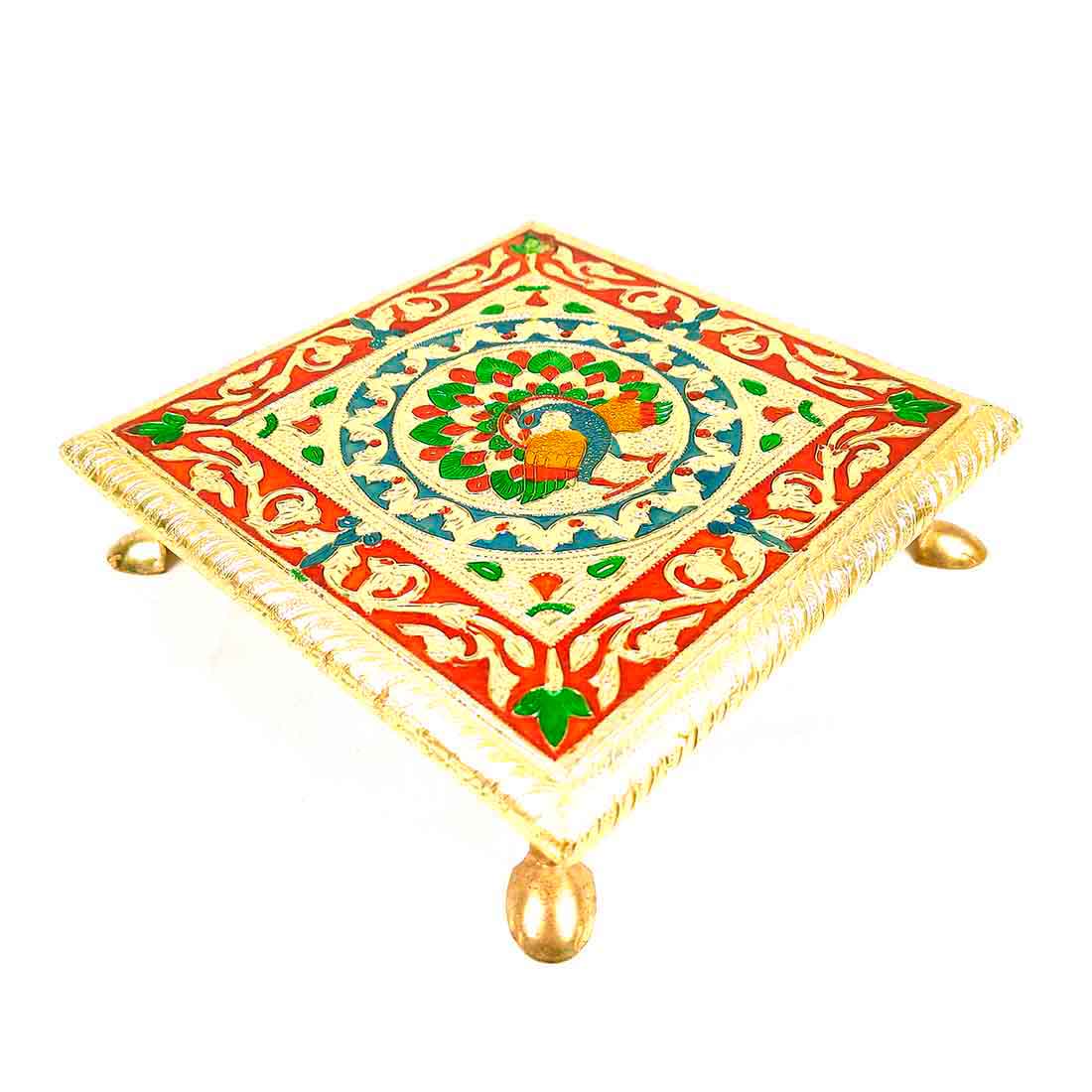 Minakari Chowki Bajot - For Pooja & Puja decoration - 8 Inch - ApkaMart #style_Design 1