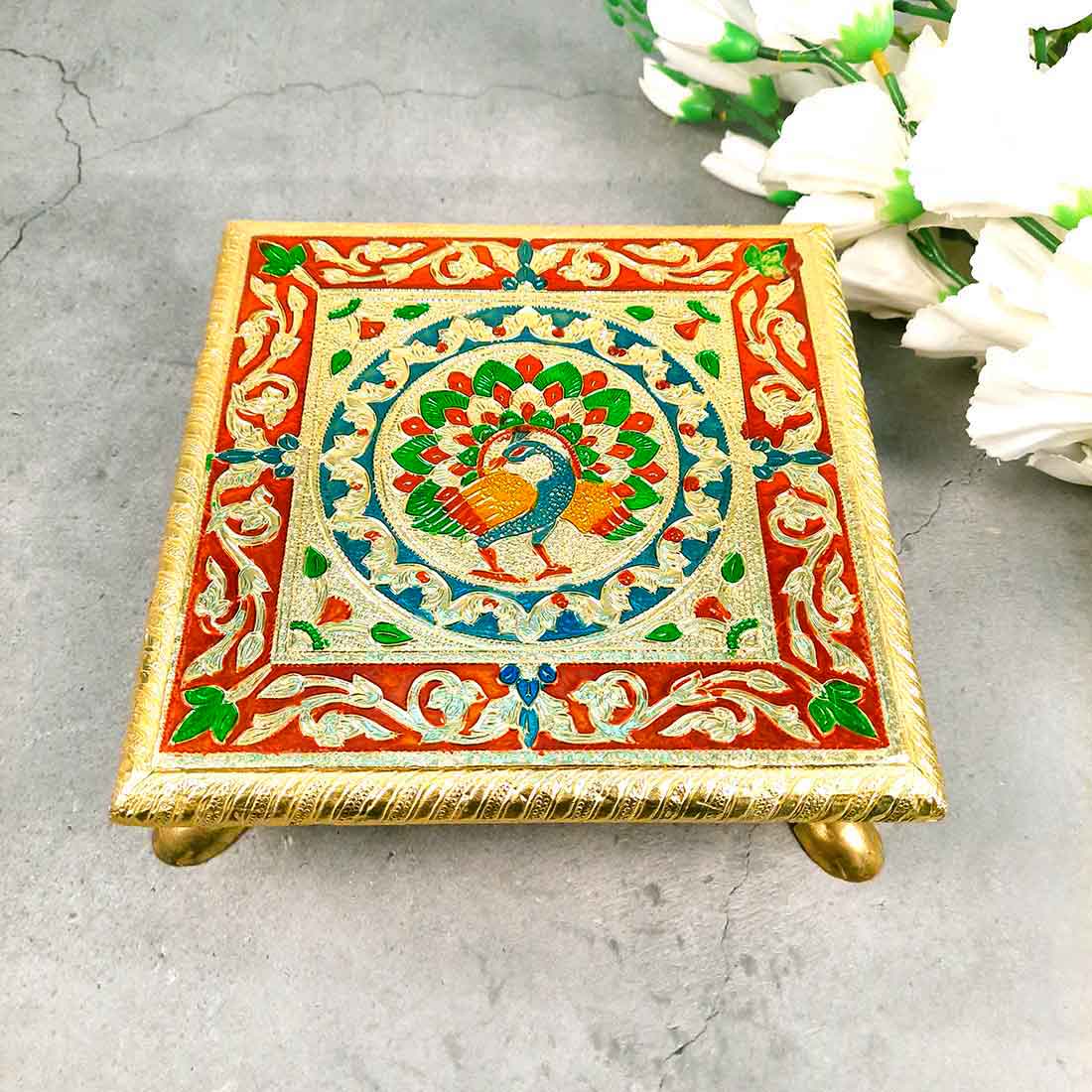 Minakari Chowki Bajot - For Pooja & Puja decoration - 8 Inch - ApkaMart #style_Design 1