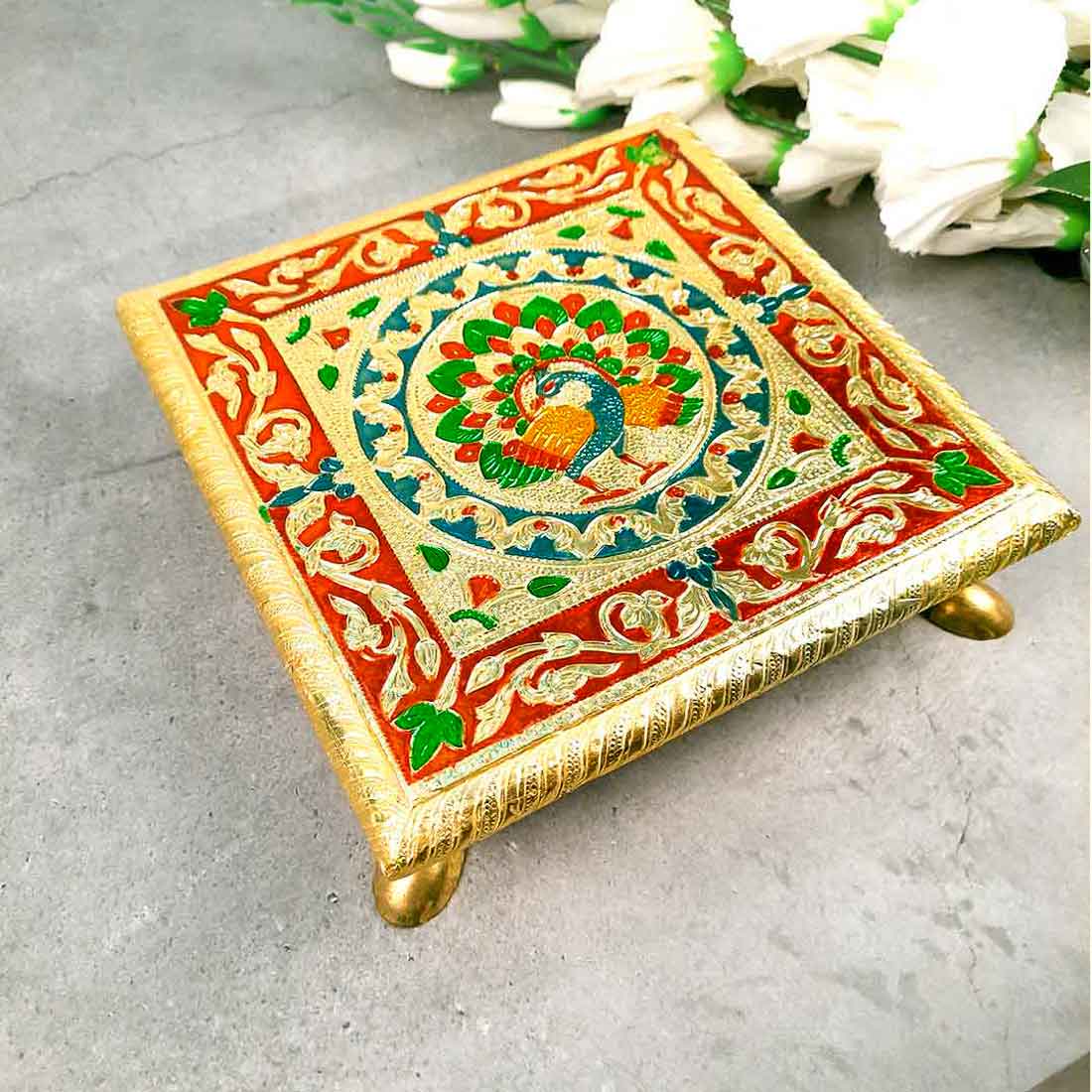 Minakari Chowki Bajot - For Pooja & Puja decoration - 8 Inch - ApkaMart #style_Design 1