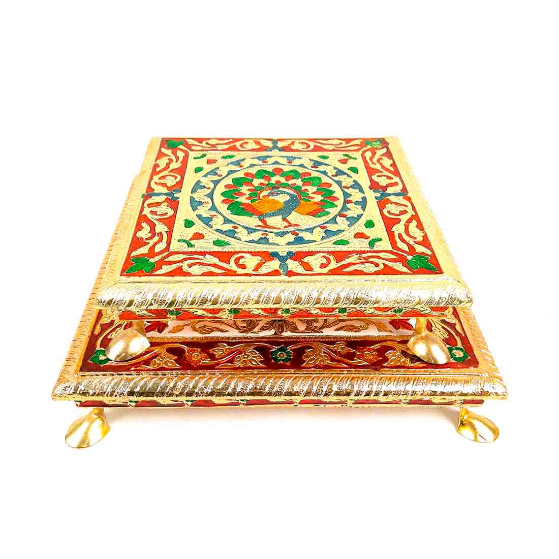 Puja Choki | Minakari Chowki Set | Decorative Bajot - For Pooja & Festivals - Set of 2 (8 Inch , 10 Inch) - ApkaMart #Style_Design 1