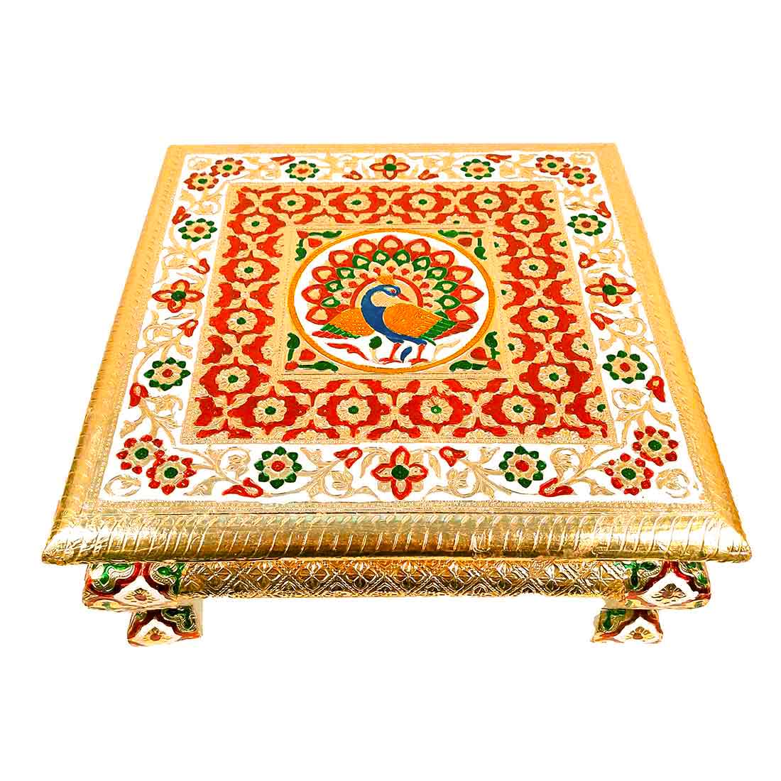 Pooja Chowki Bajot - Peacock Design - For Puja & Wedding Decor -12 Inch - ApkaMart