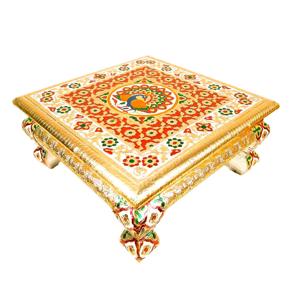 Pooja Chowki Bajot - Peacock Design - For Puja & Wedding Decor -12 Inch - ApkaMart