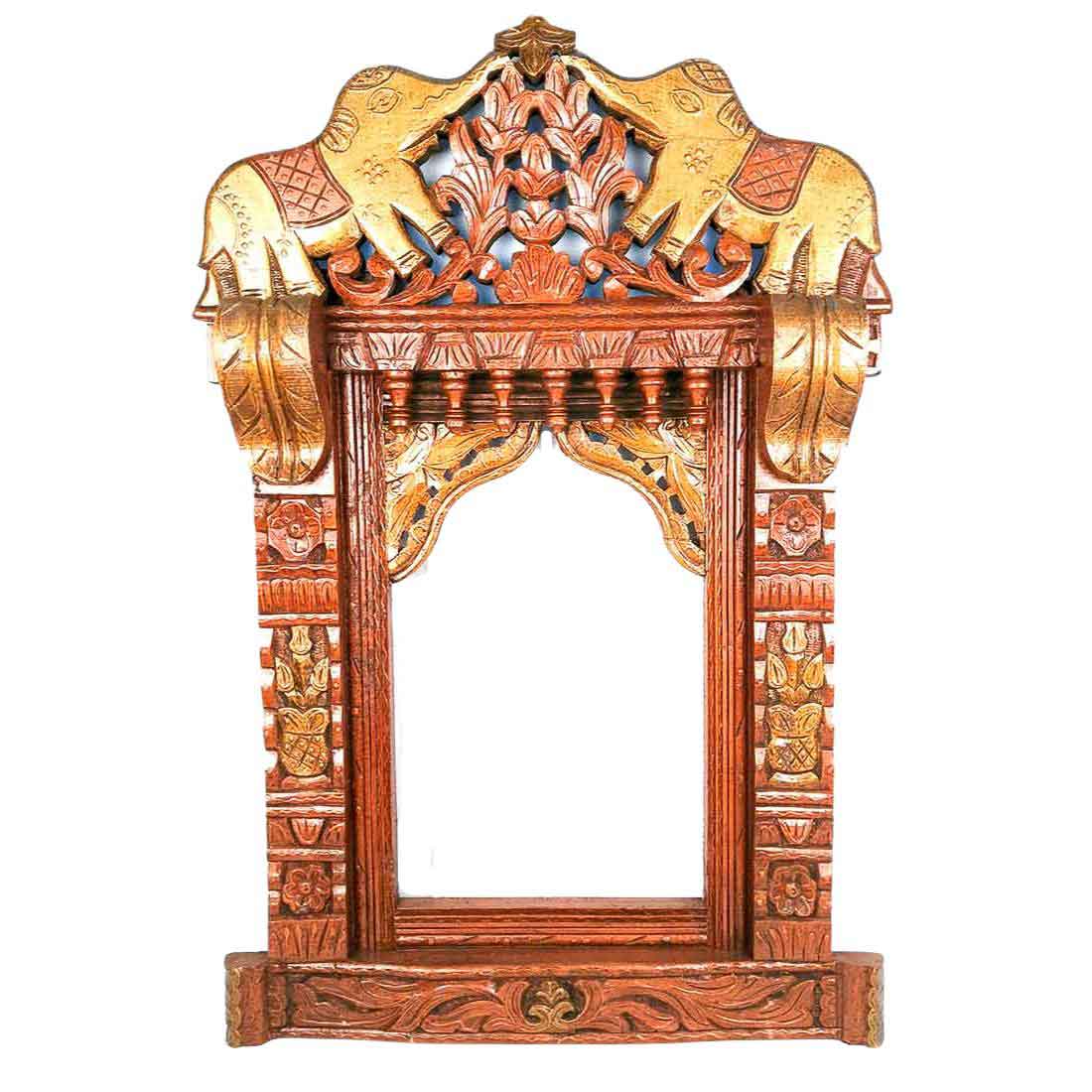 Jharokha Wall Hanging Big | Wooden Jharokha Frame Hangings - Elephant Design - For Home, Wall Decor, Frames, Living room, Entrance Decoration & Gifts  - 36 Inch