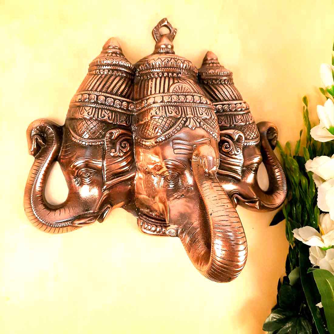 Ganesh Wall Hanging| Handcrafted 3 Face Ganesha Wall Art & Hangings for Gifts & Home Decor| Spiritual Sculpture and Religious Wall Mount Artwork | 16 Inch