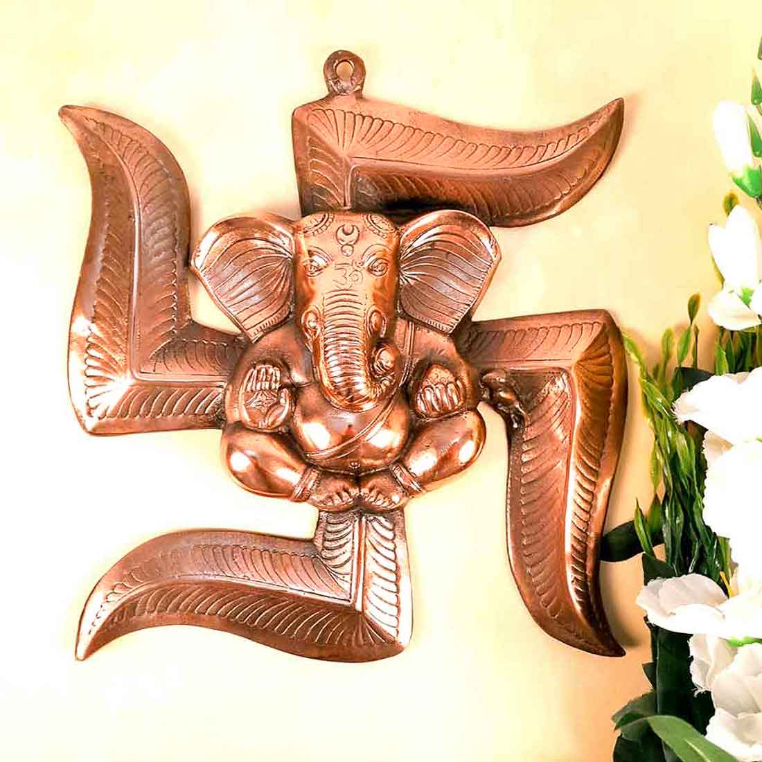 Ganesh Wall Hanging Idol | Lord Ganesha With Swastik Wall Decor Murti for Entrance Door | Ganesha Statue for Vastu, Home, Puja & Religious Decor - 14 Inch