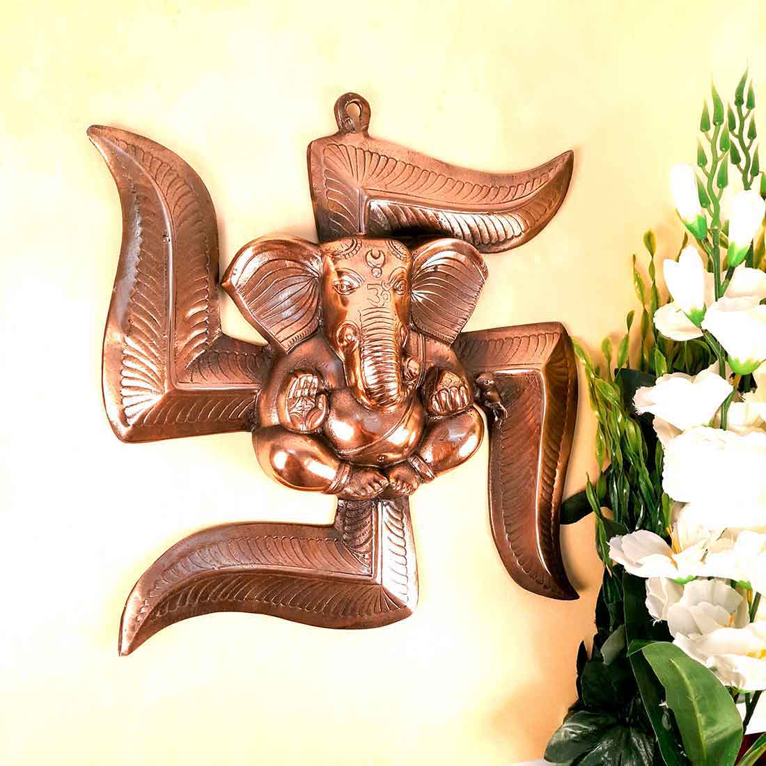 Ganesh Wall Hanging Idol | Lord Ganesha With Swastik Wall Decor Murti for Entrance Door | Ganesha Statue for Vastu, Home, Puja & Religious Decor  - 14 Inch