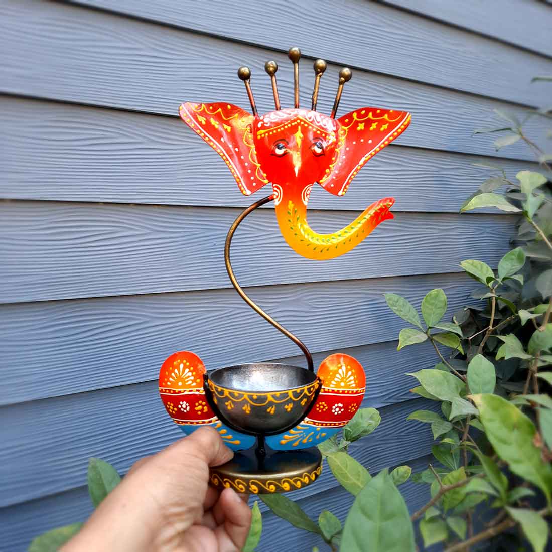 Candle Holder Stand | TeaLight Holder With One Slots Cum Showpiece | Tea Light Candle Stands - Ganesha Design - For Home, Table, Living Room, Dining room, Bedroom Decor | For Diwali Decoration & Gifts - 12 Inch