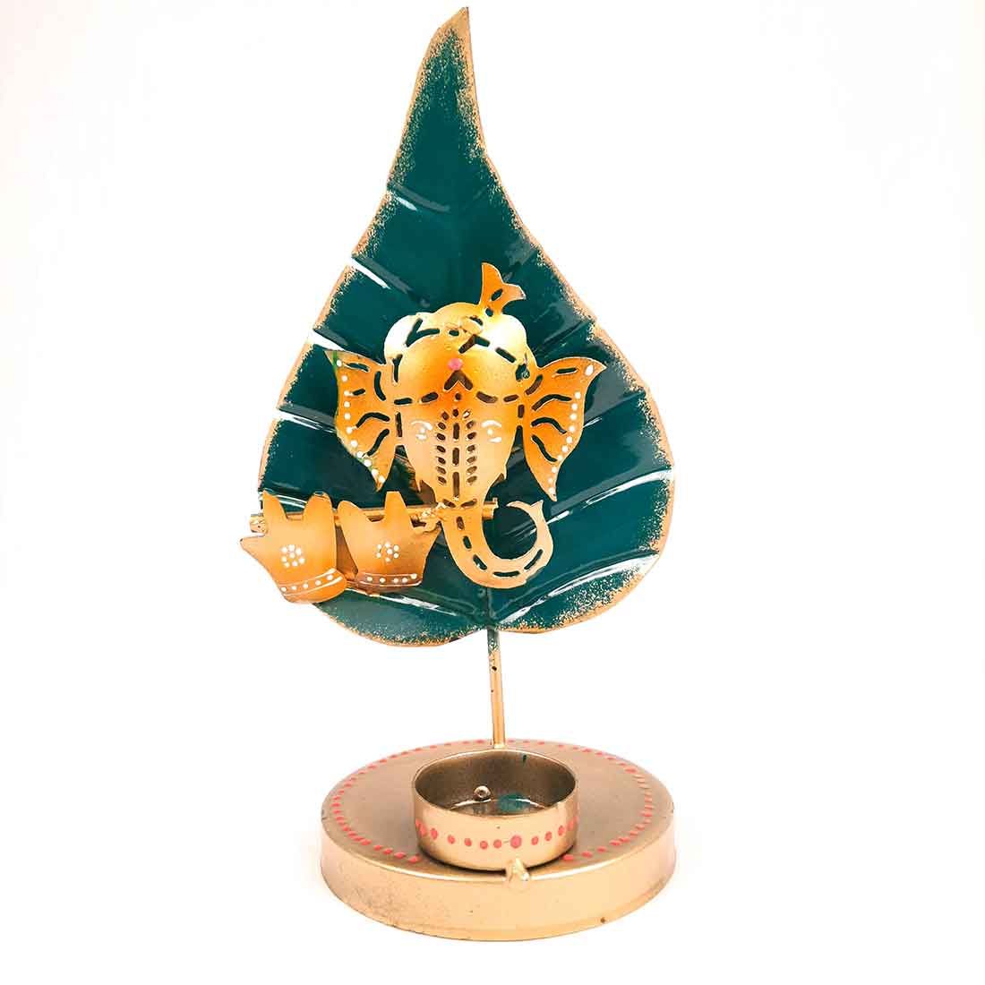 Tea Light Holder Antique | Candle Holders Stand With One Slots | Tea Light Candle Stands - Ganesha Design - For Home, Table, Living Room, Dining room, Bedroom Decor | For Festival Decoration & Gifts - 13 Inch