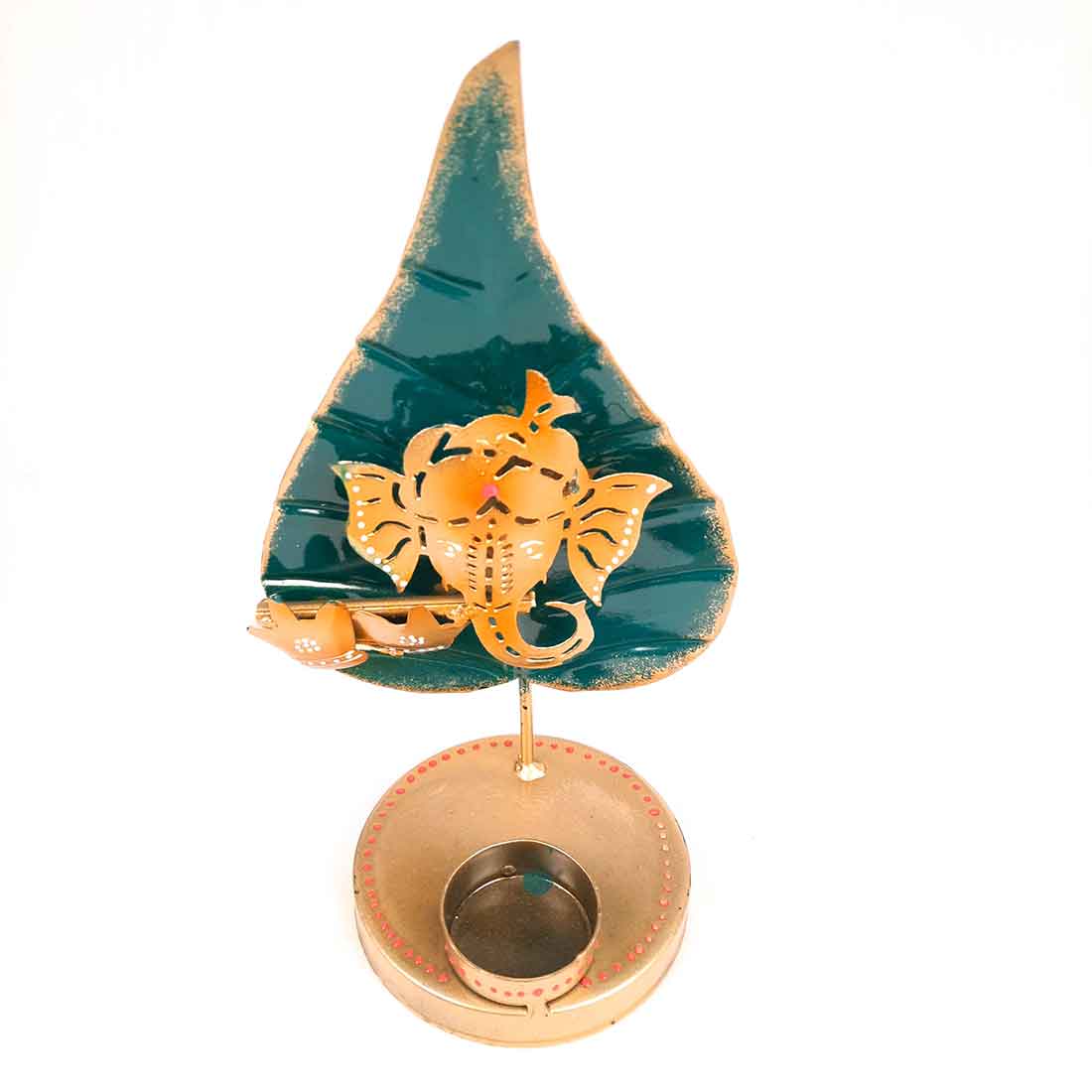 Tea Light Holder Antique | Candle Holders Stand With One Slots | Tea Light Candle Stands - Ganesha Design - For Home, Table, Living Room, Dining room, Bedroom Decor | For Festival Decoration & Gifts - 13 Inch