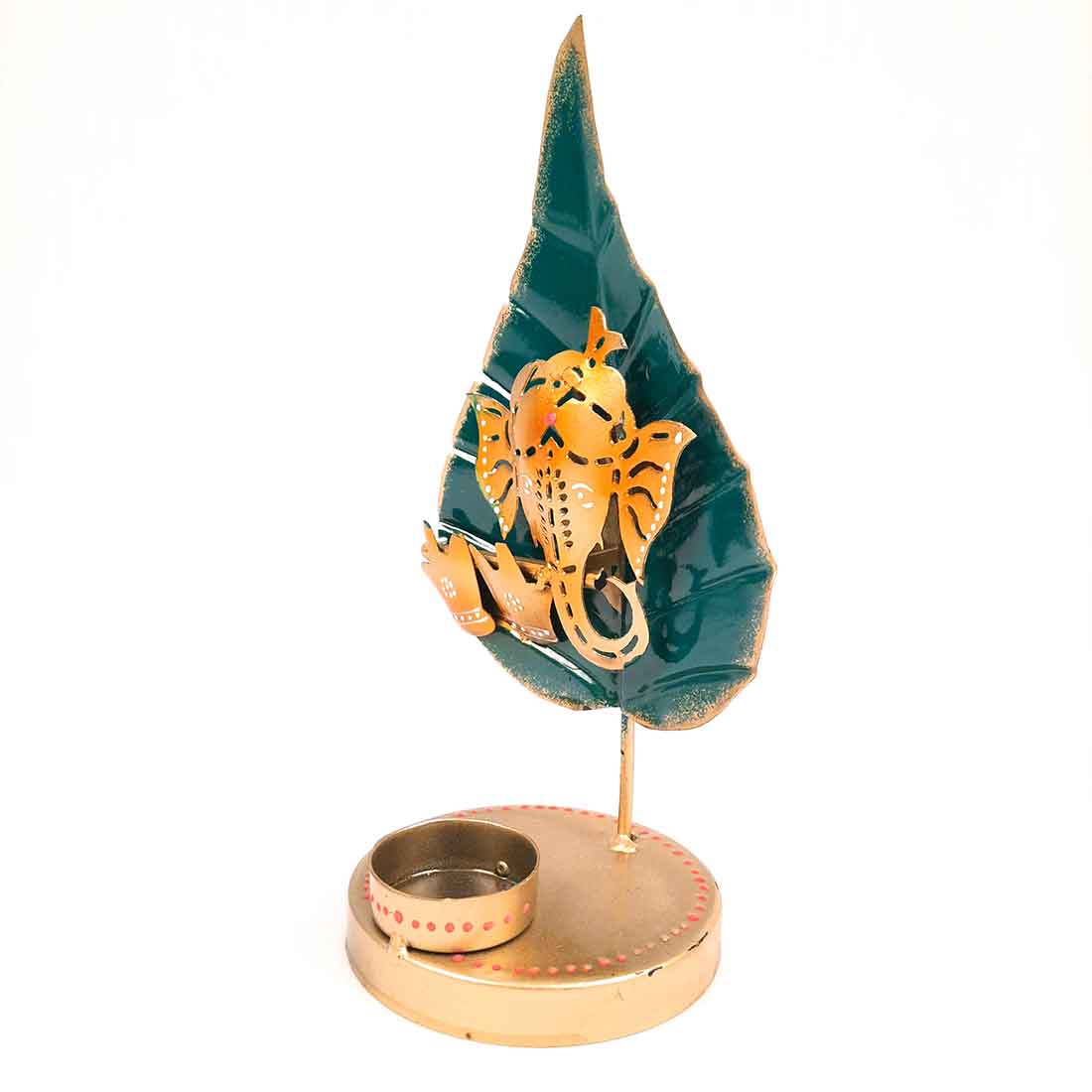 Tea Light Holder Antique | Candle Holders Stand With One Slots | Tea Light Candle Stands - Ganesha Design - For Home, Table, Living Room, Dining room, Bedroom Decor | For Festival Decoration & Gifts - 13 Inch